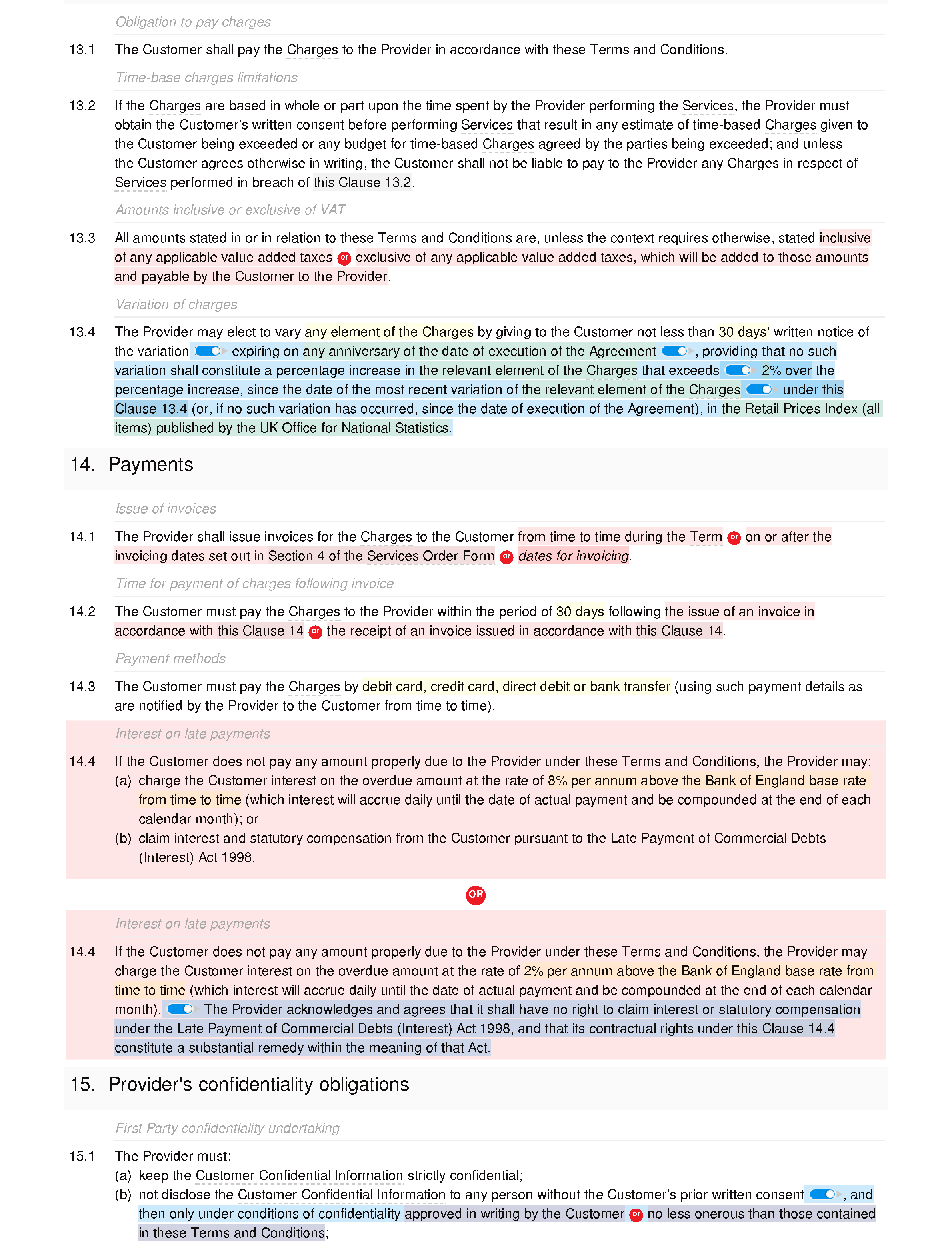 SaaS terms and conditions (standard) document editor preview