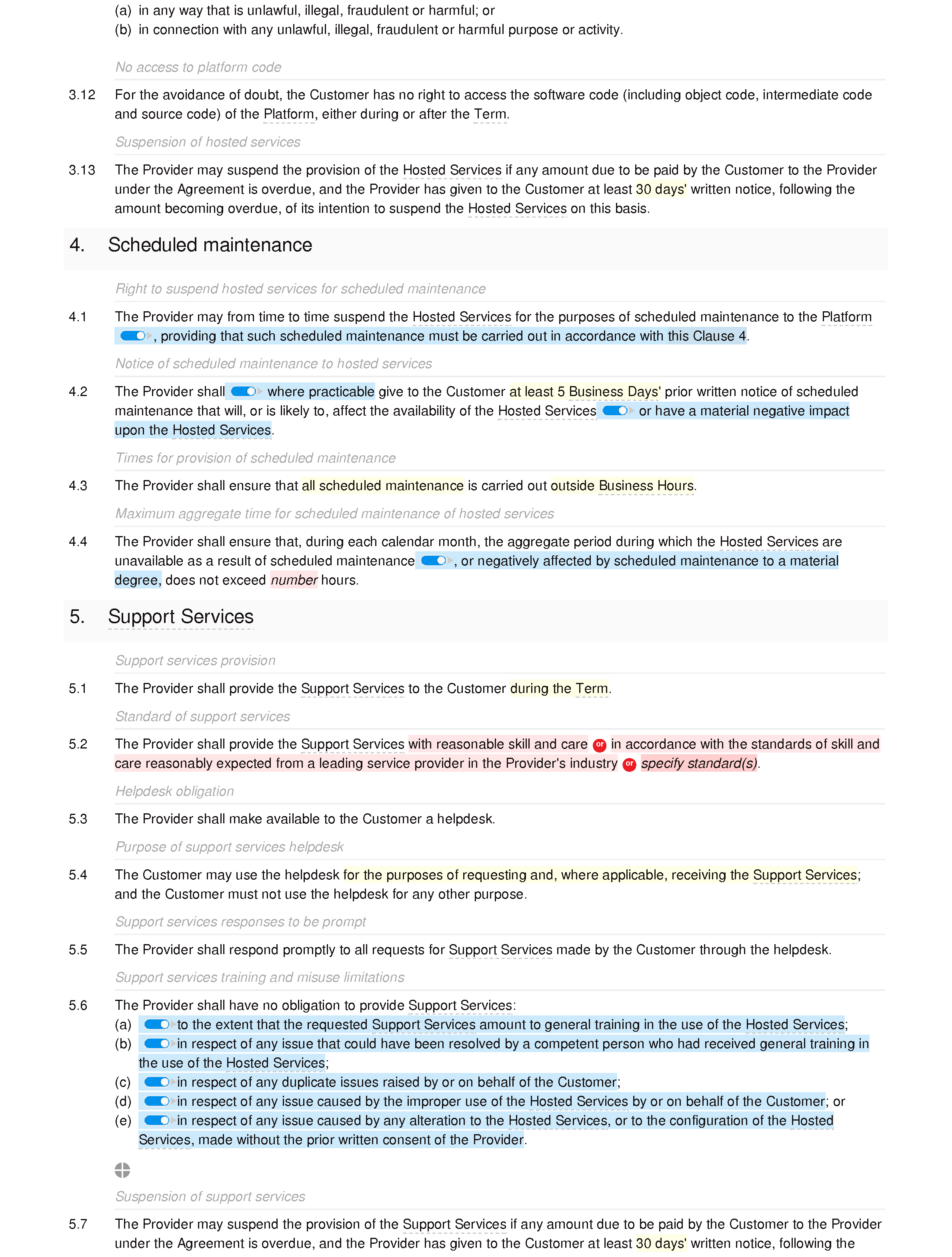 SaaS terms and conditions (basic) document editor preview