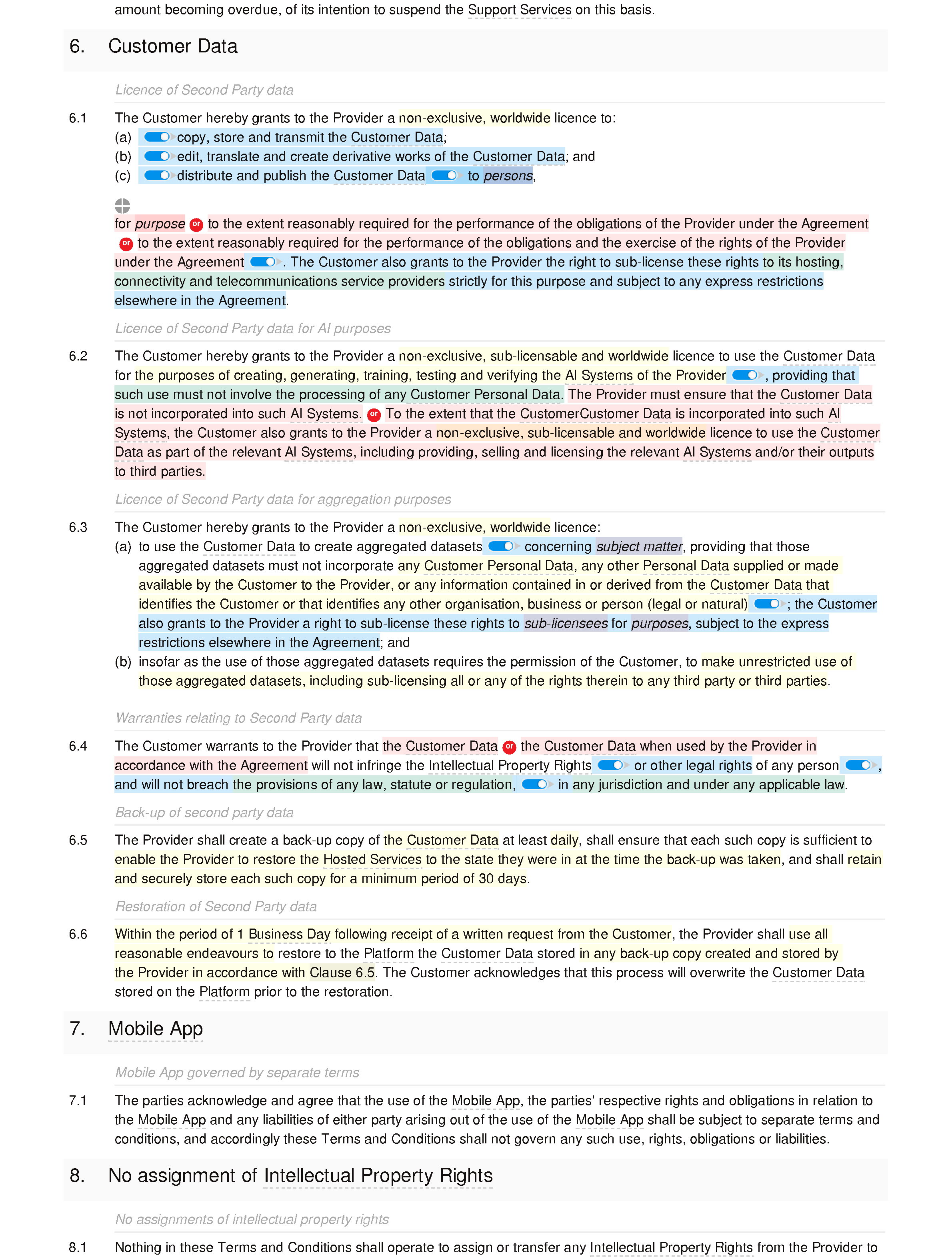 SaaS terms and conditions (basic) document editor preview