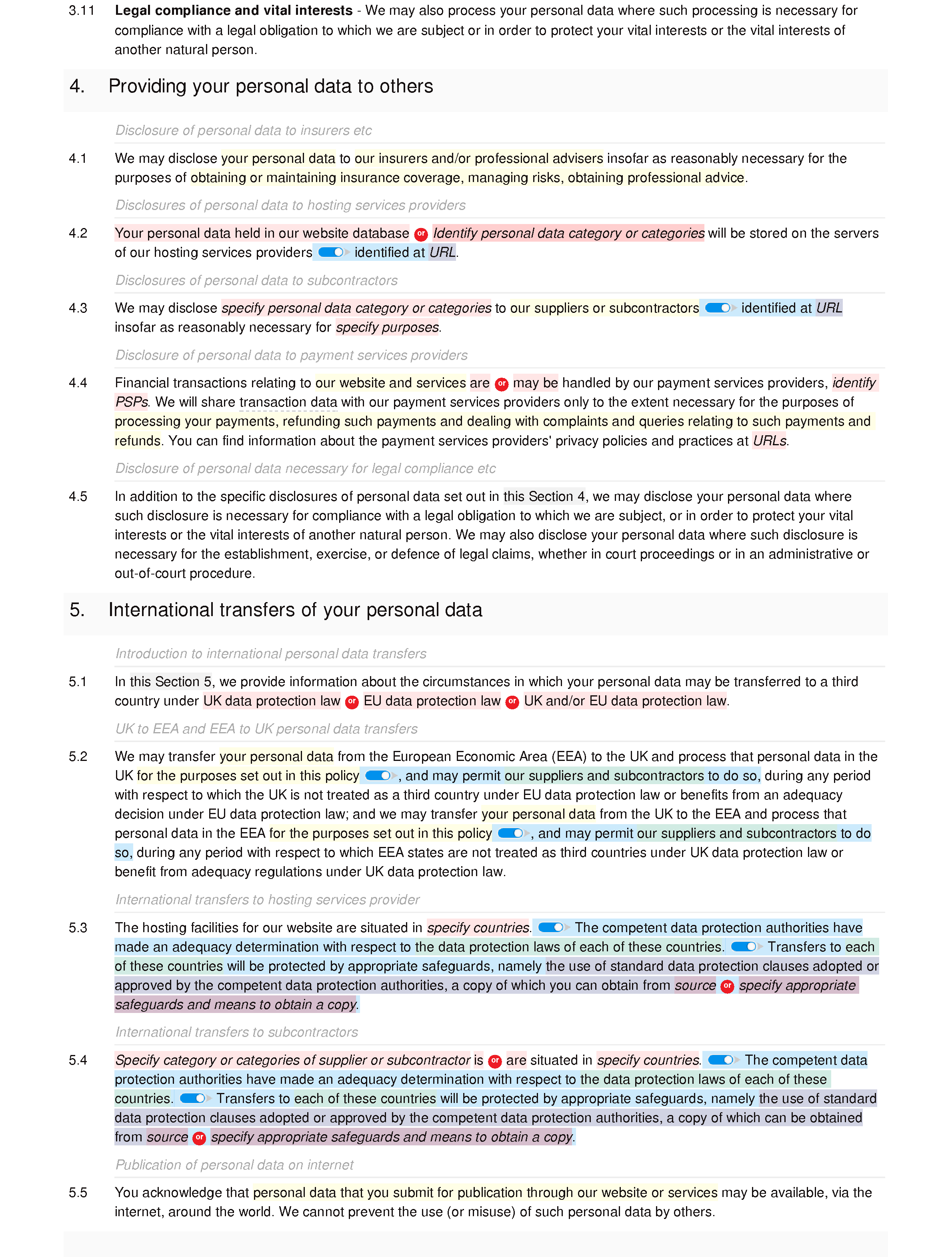 Privacy policy document editor preview