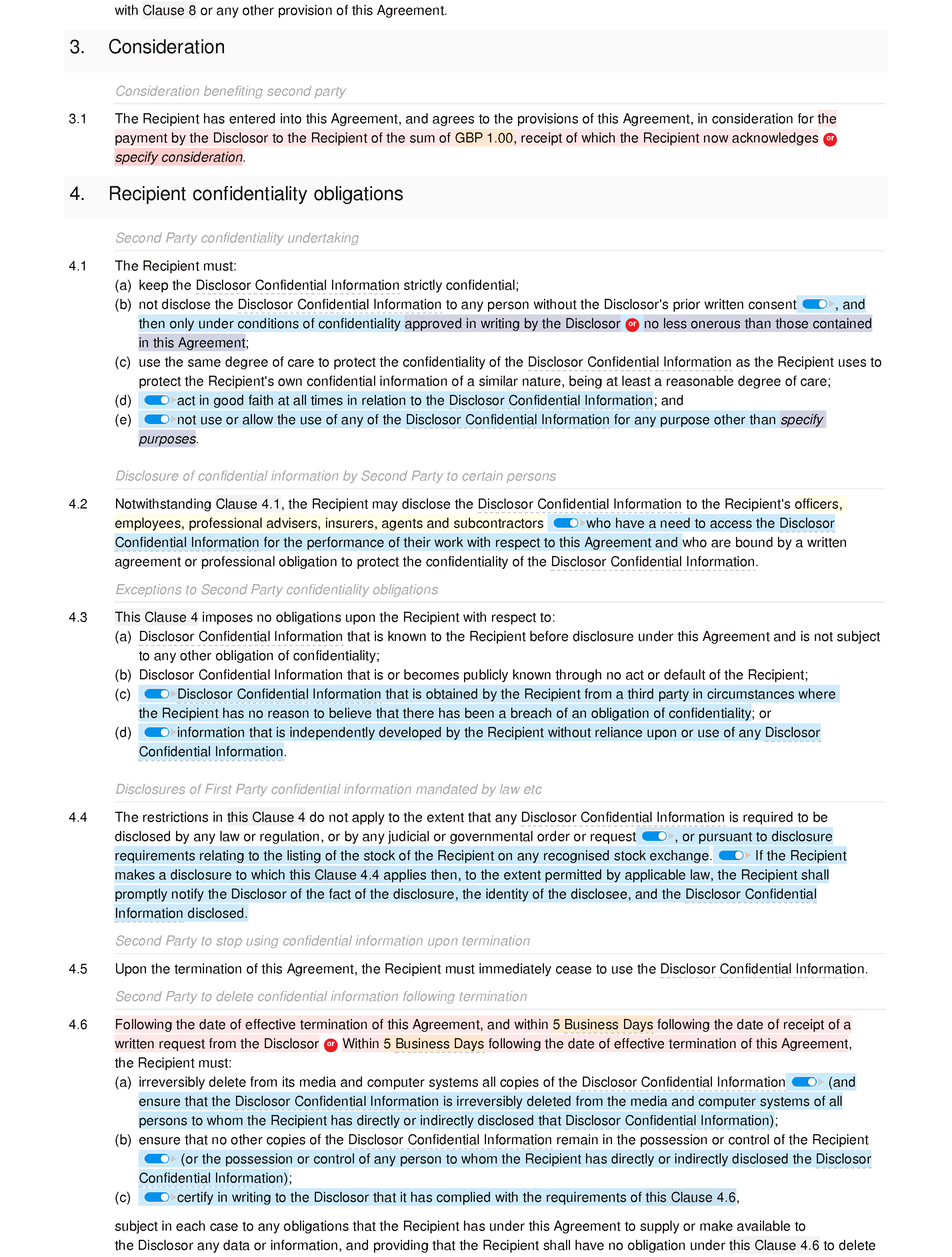 Non-disclosure agreement (unilateral, premium) document editor preview