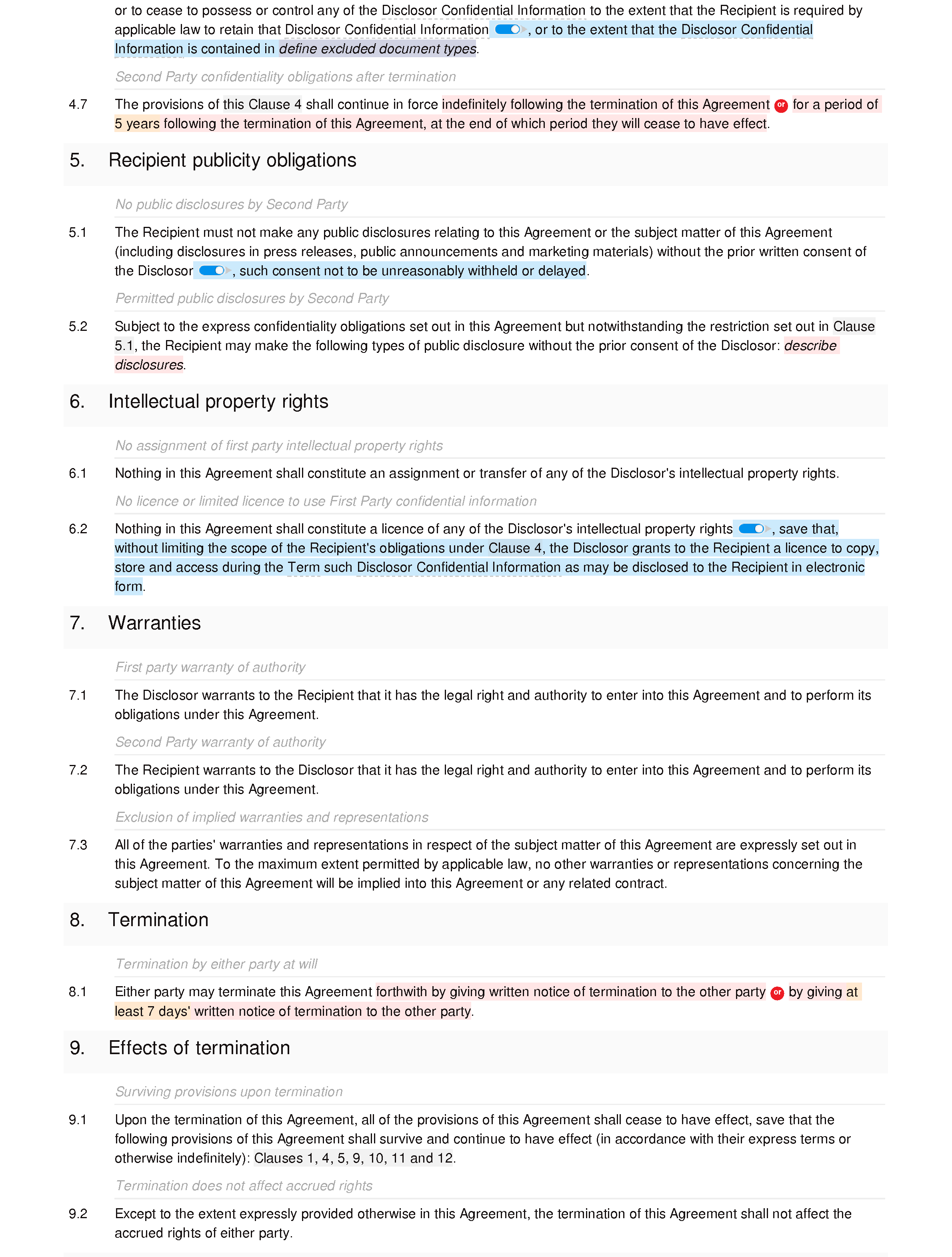 Non-disclosure agreement (unilateral, premium) document editor preview