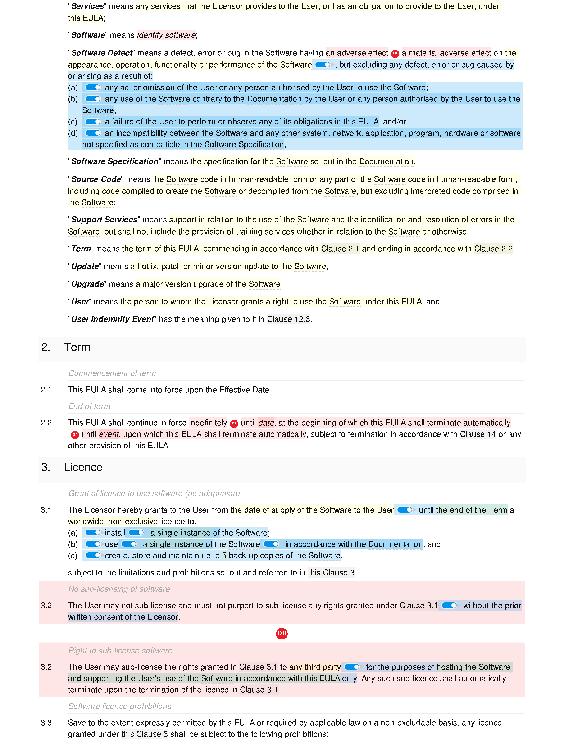 End user licence agreement document editor preview