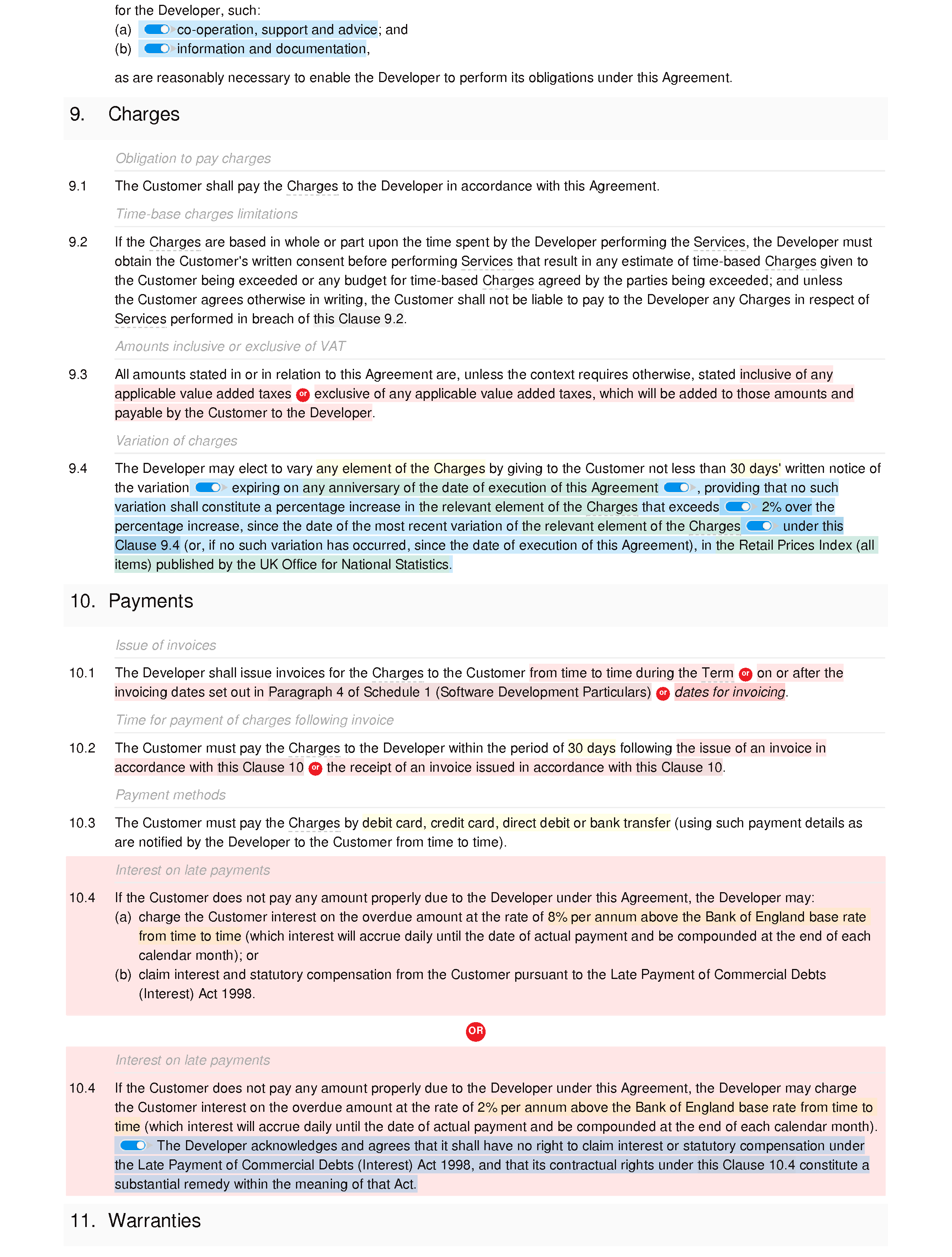 Software development, support and maintenance agreement (basic) document editor preview