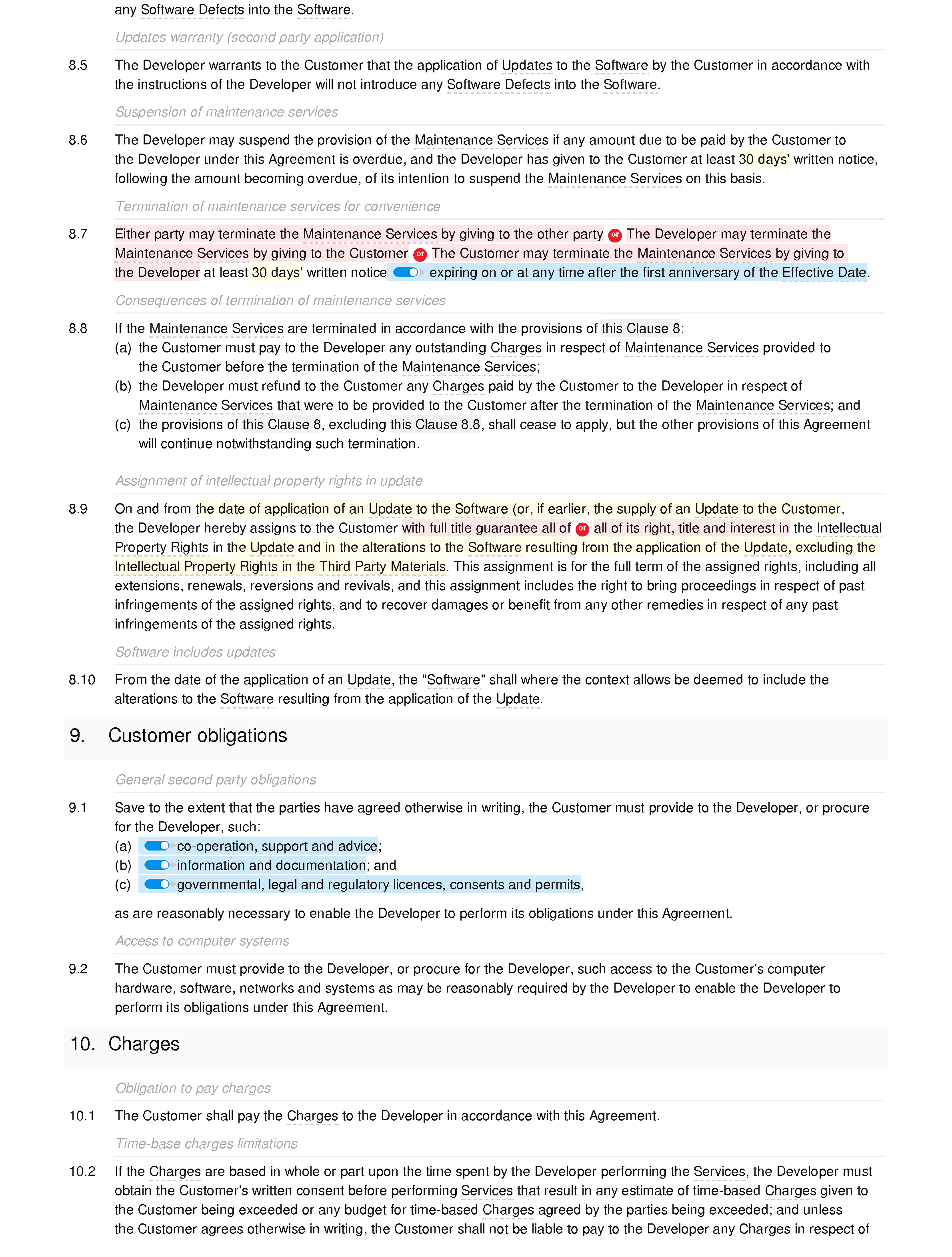 Software development and maintenance agreement (standard) document editor preview