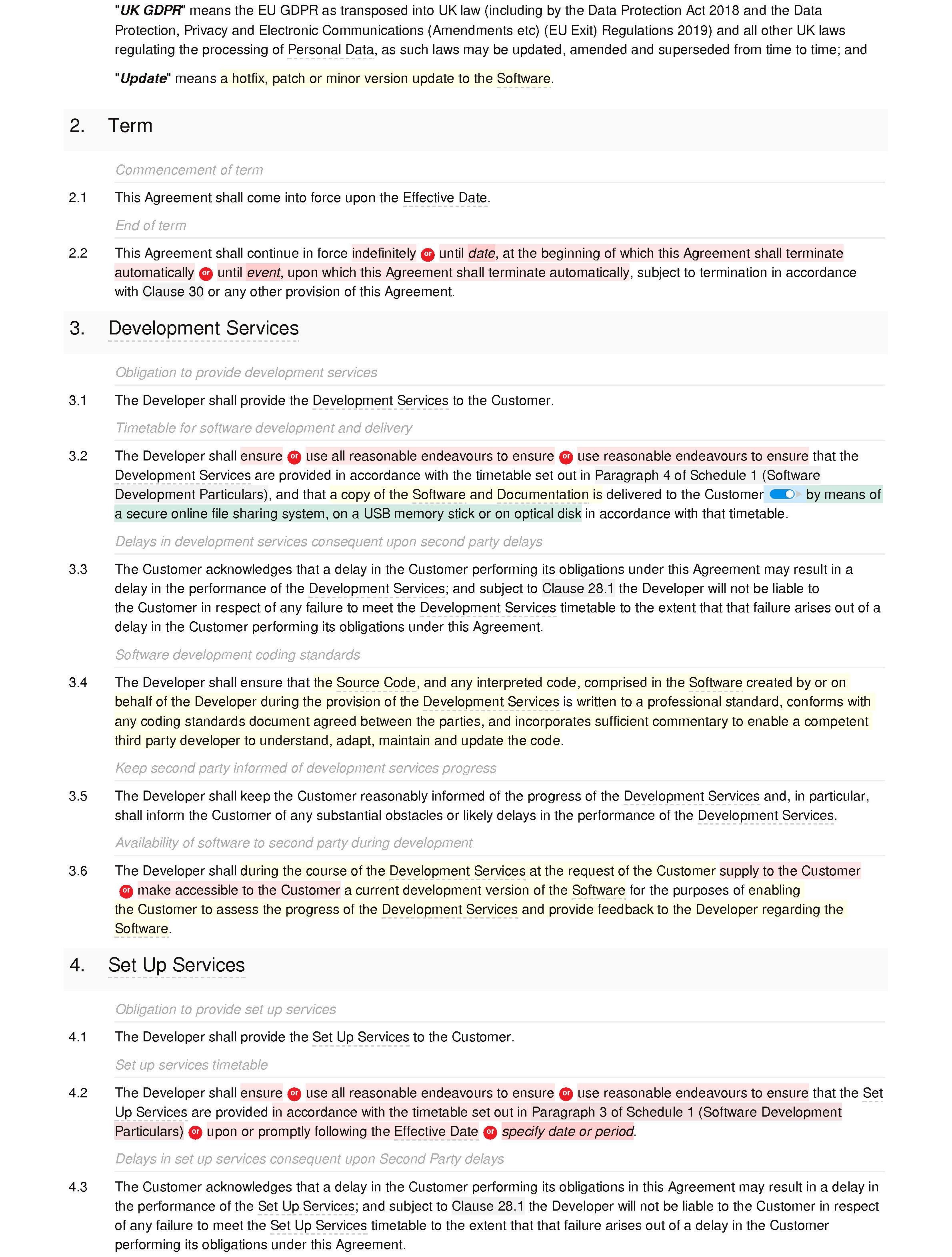 Software development and maintenance agreement (premium) document editor preview