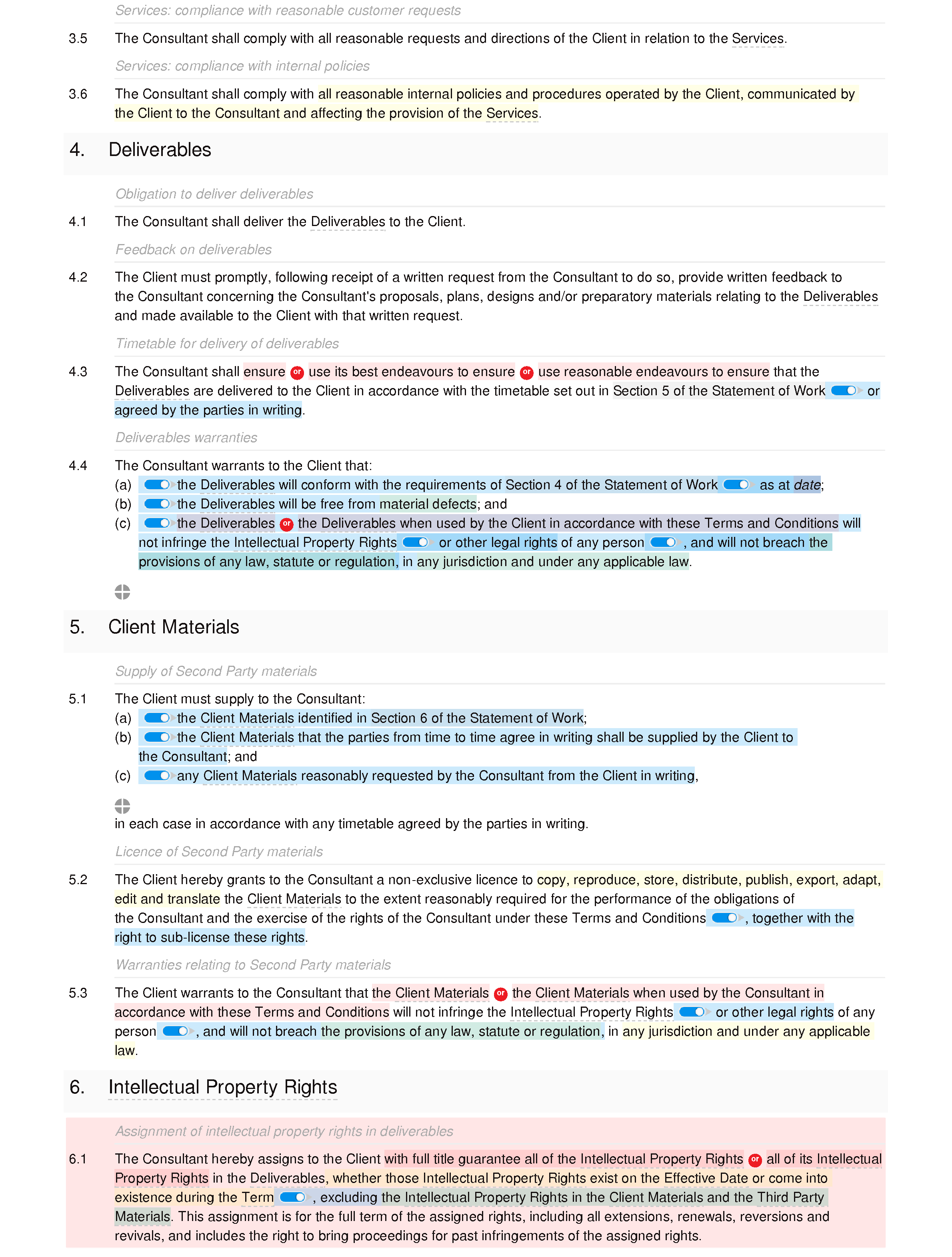 Consultancy terms and conditions (B2B and B2C) document editor preview