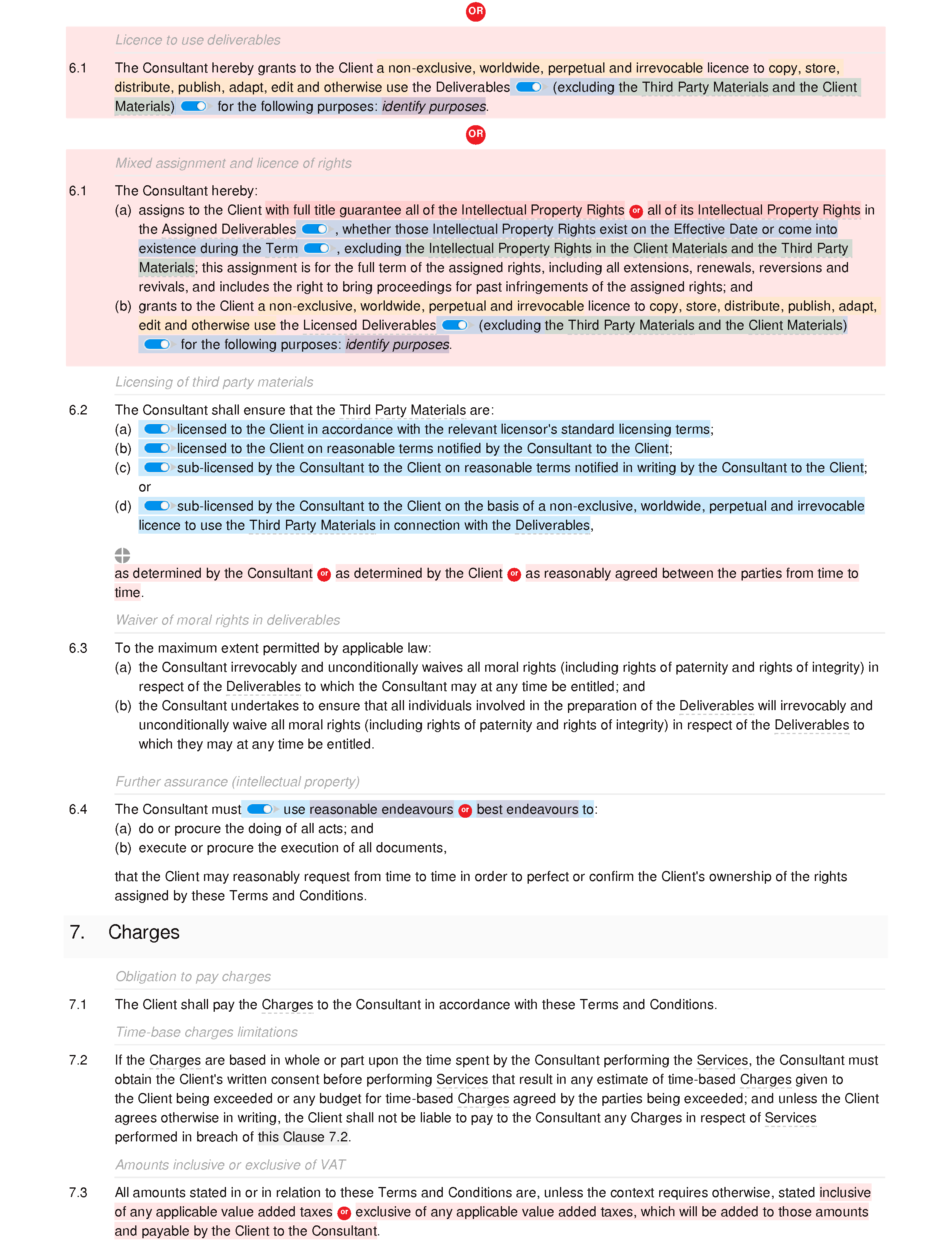 Consultancy terms and conditions (B2B and B2C) document editor preview