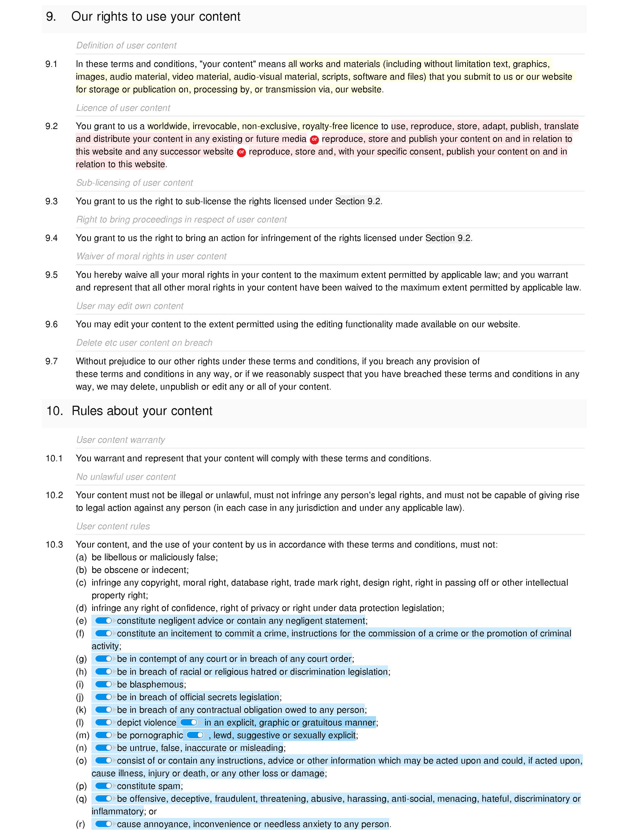 Affiliate website terms and conditions document editor preview