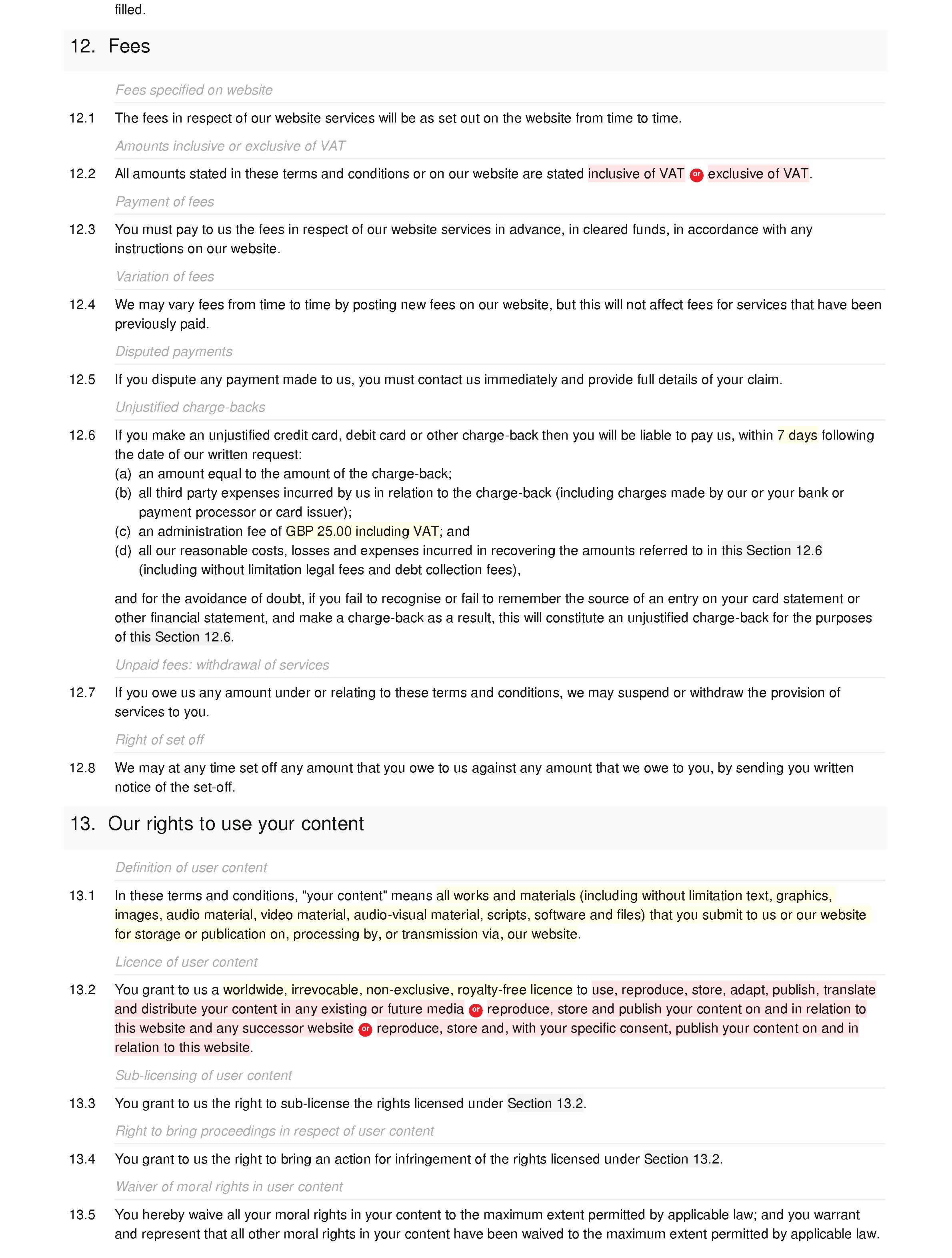 Recruitment website terms and conditions document editor preview