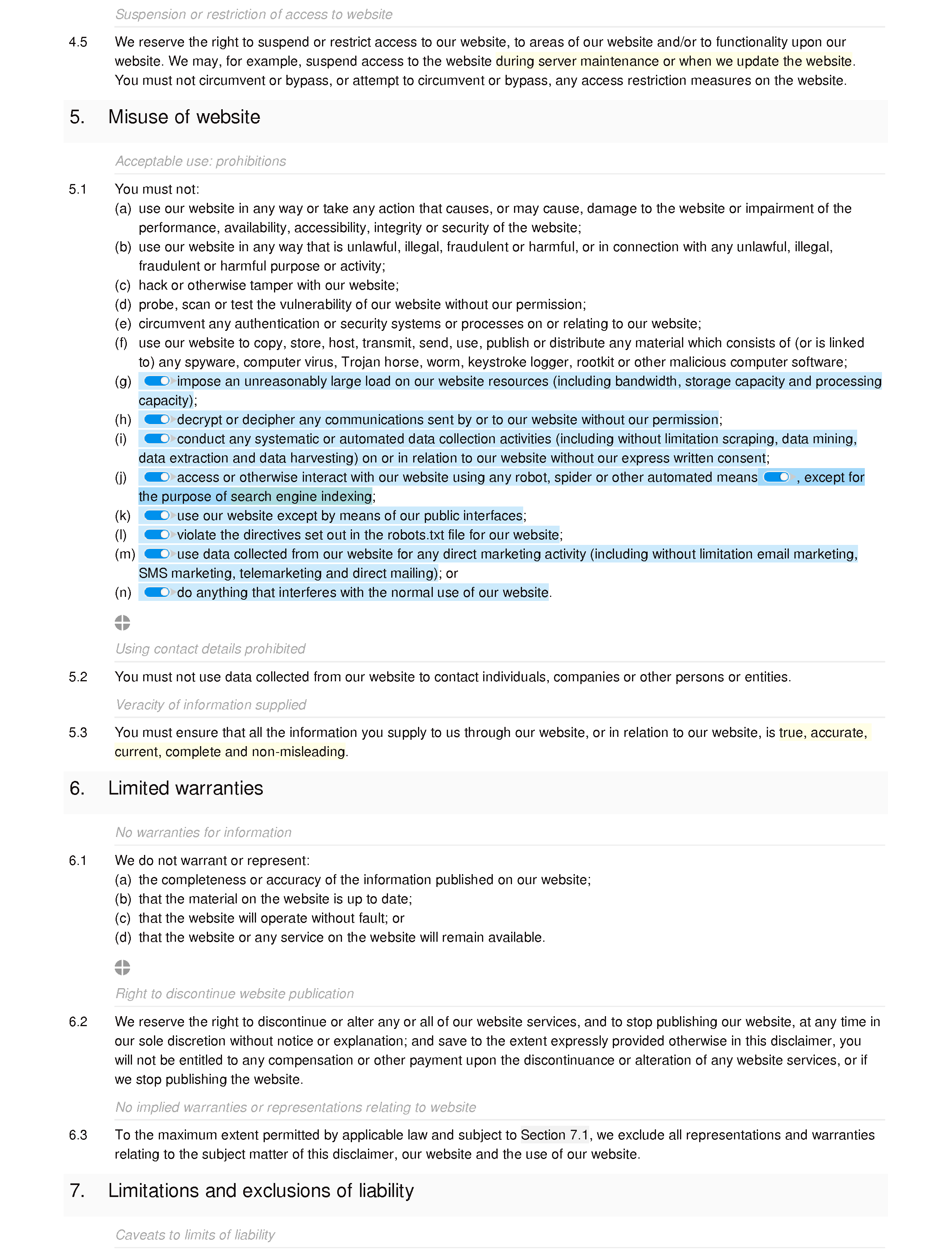 Free website disclaimer document editor preview