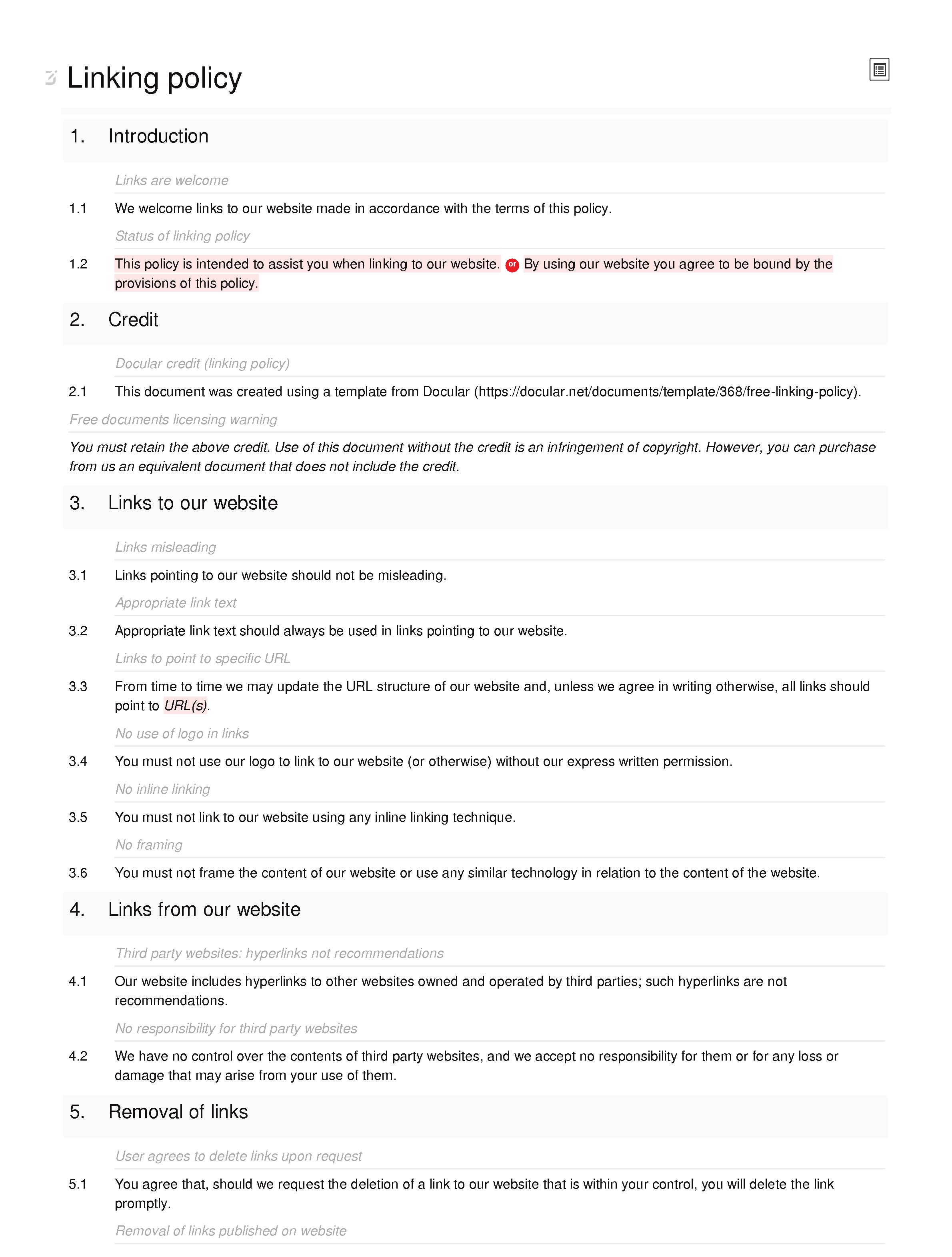 Free linking policy document editor preview