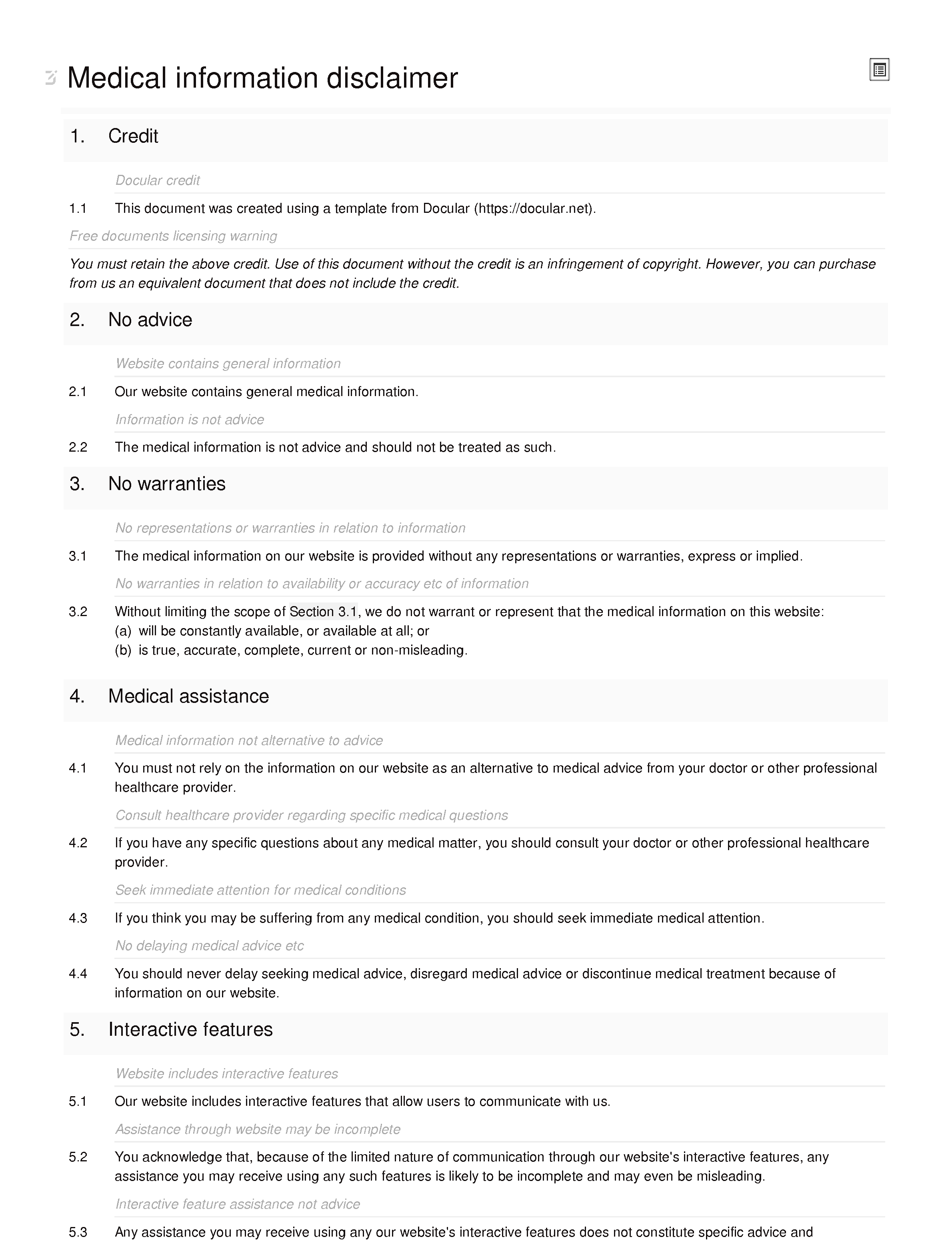 Free medical information disclaimer document editor preview