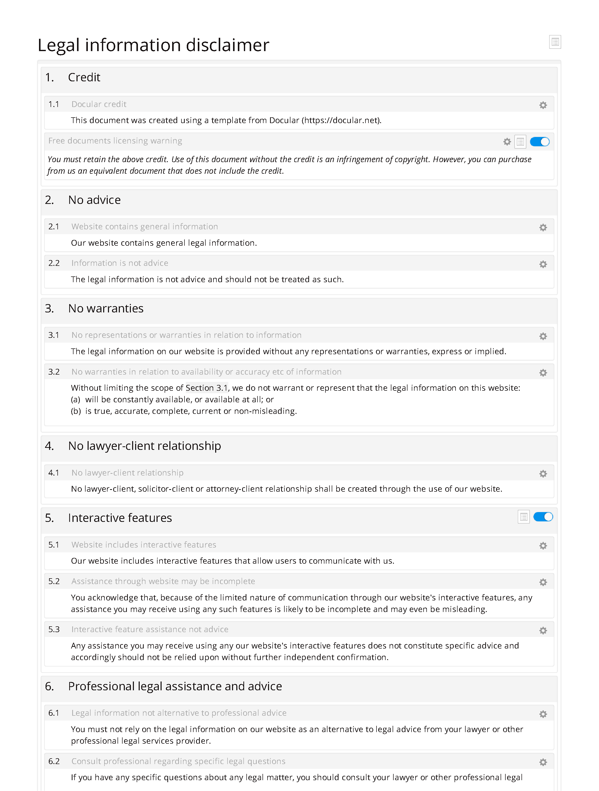 Free legal information disclaimer document editor preview