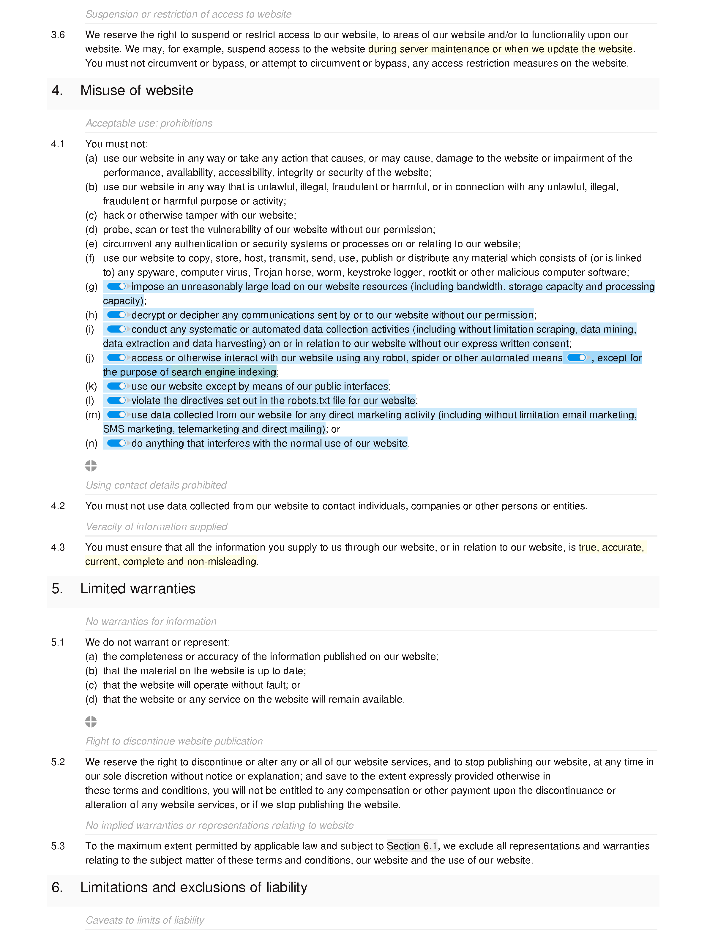School website terms and conditions document editor preview