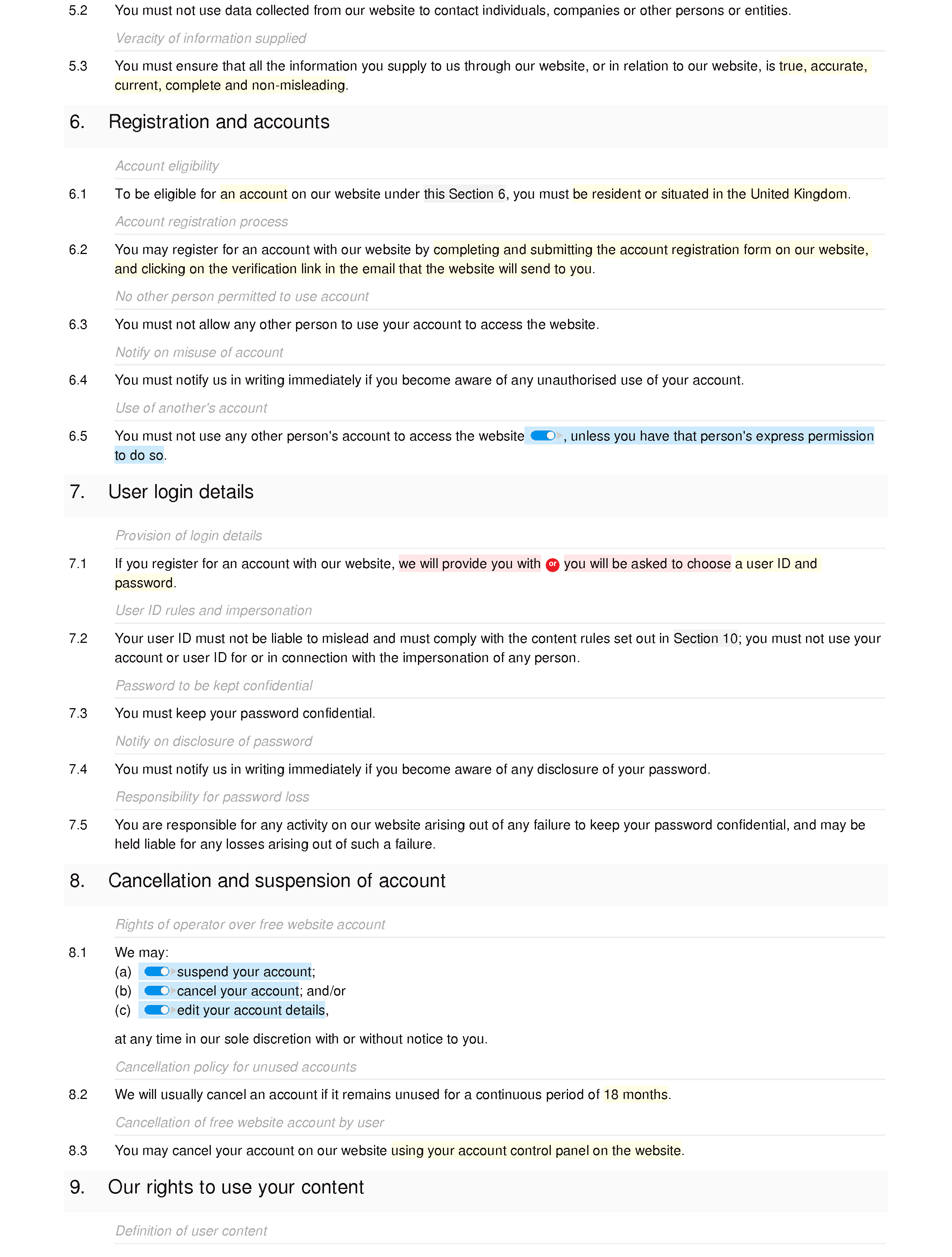Medical website terms and conditions document editor preview