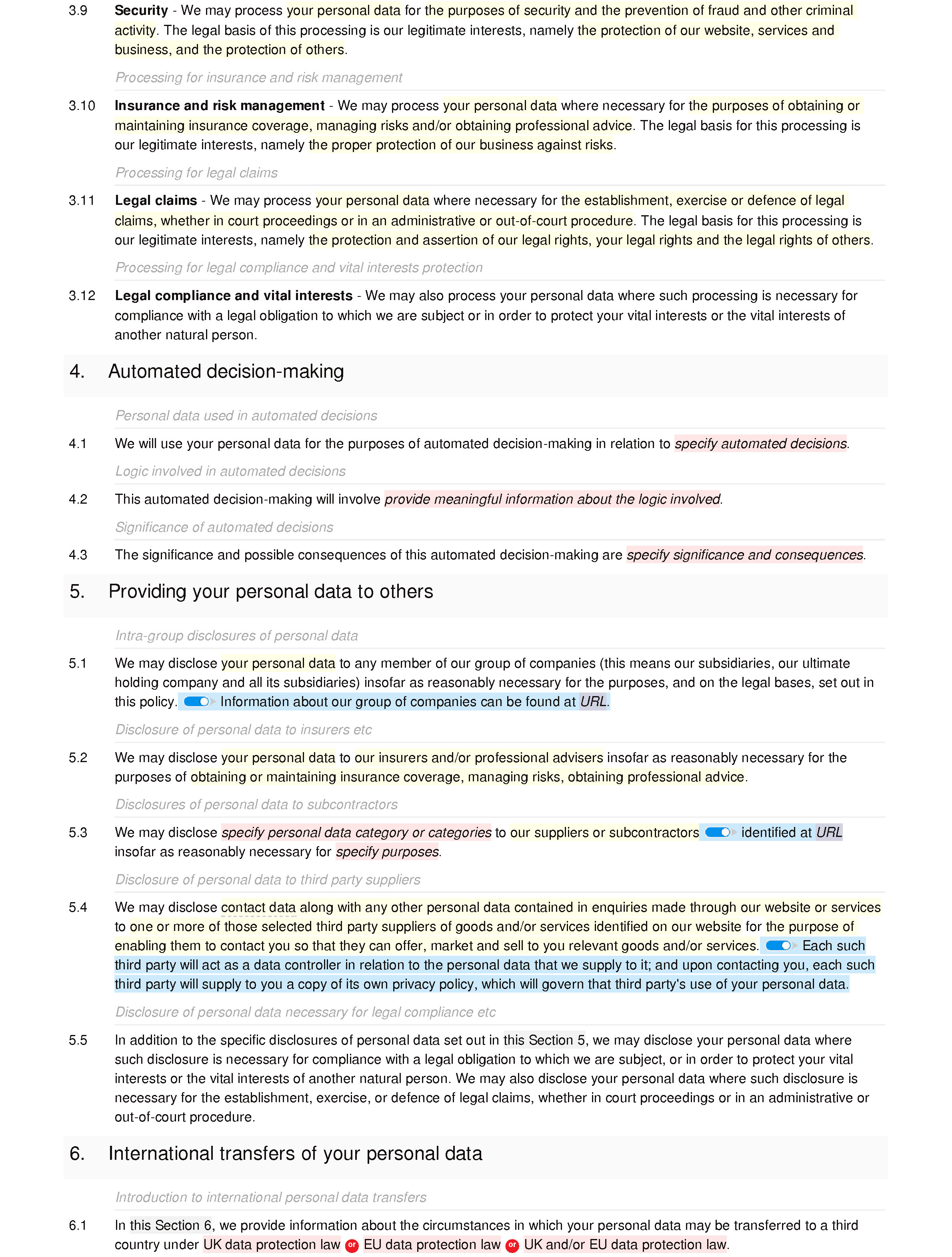 Privacy and cookies policy (social networking) document editor preview