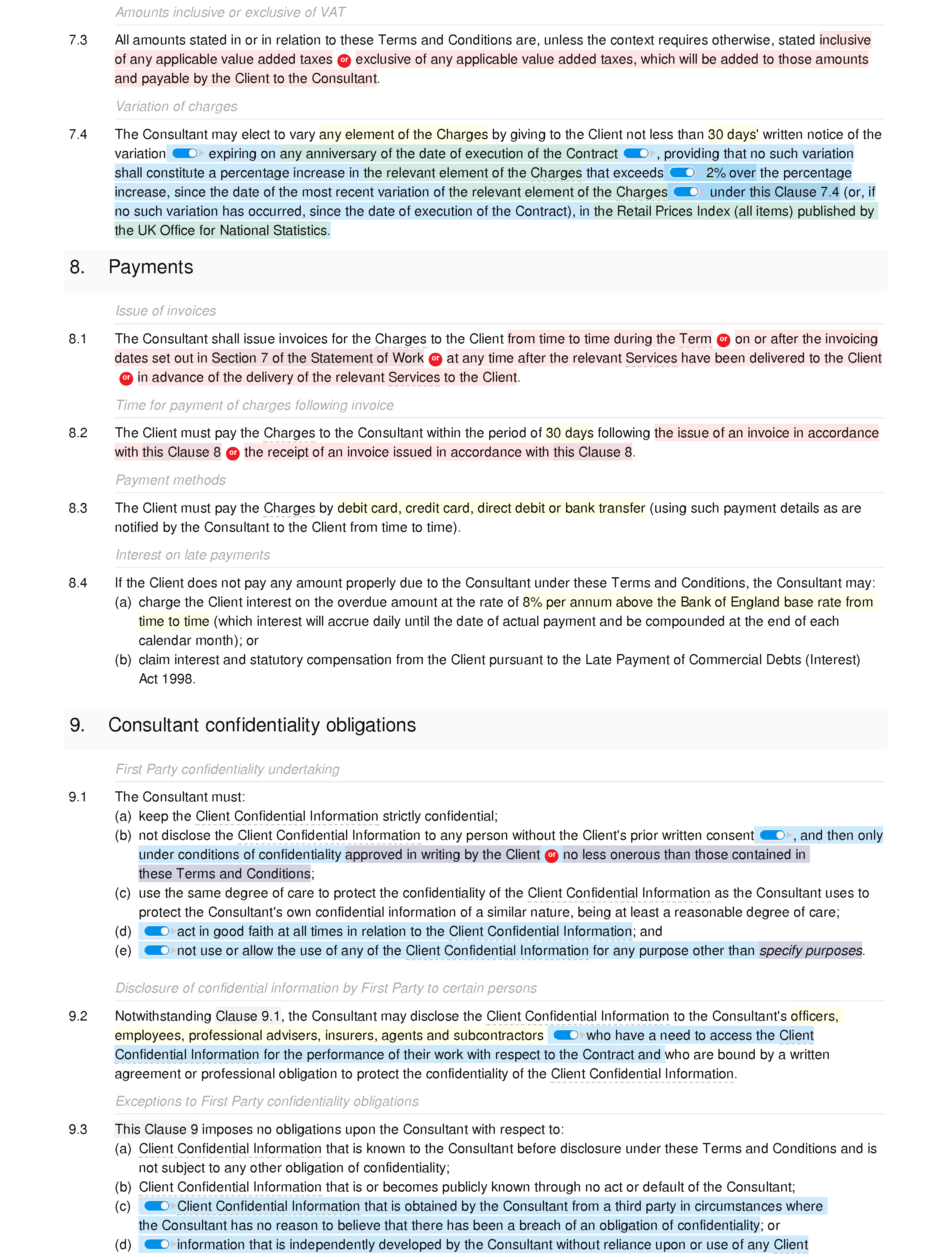 Consultancy terms and conditions (standard) document editor preview