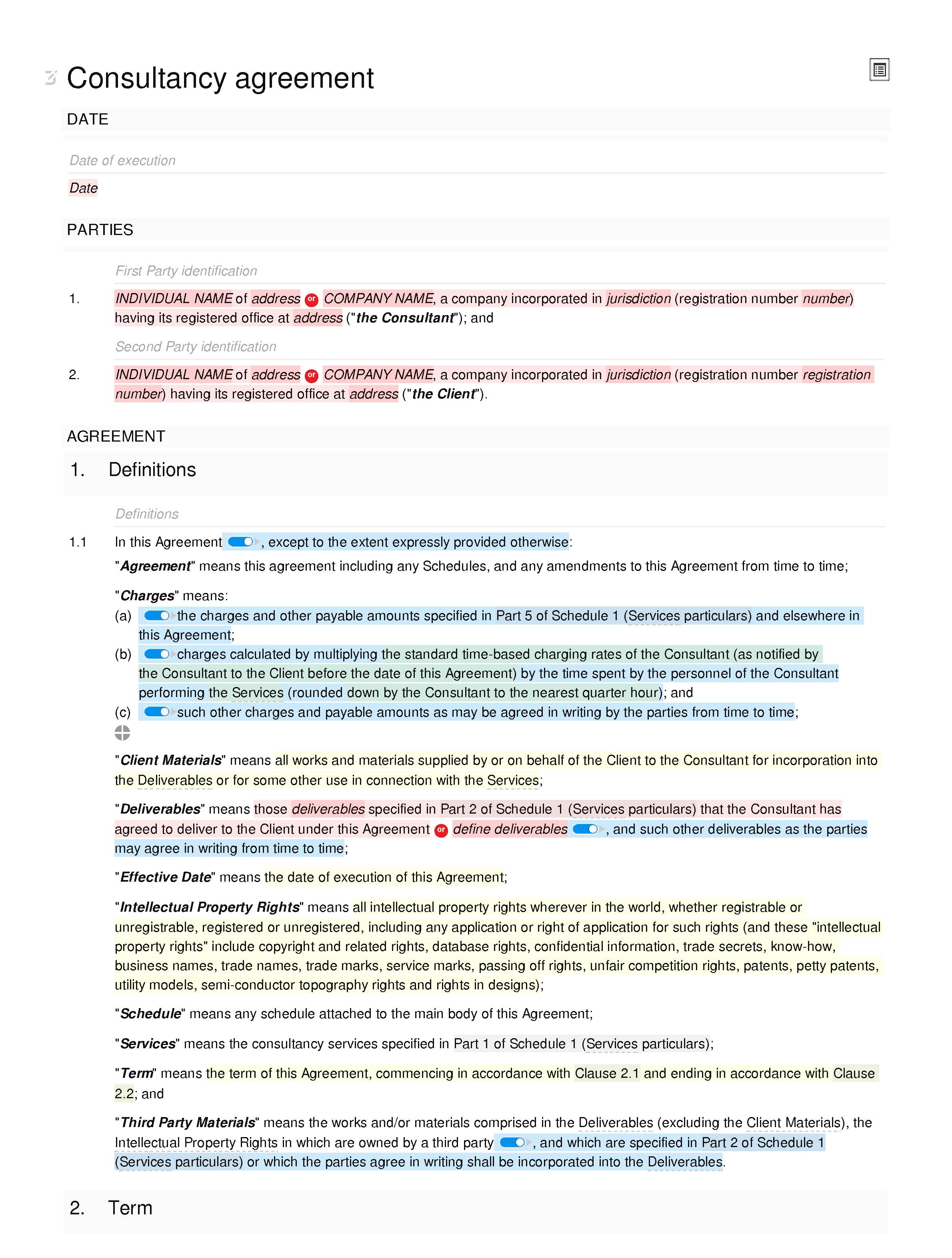 Consultancy agreement (basic) document editor preview