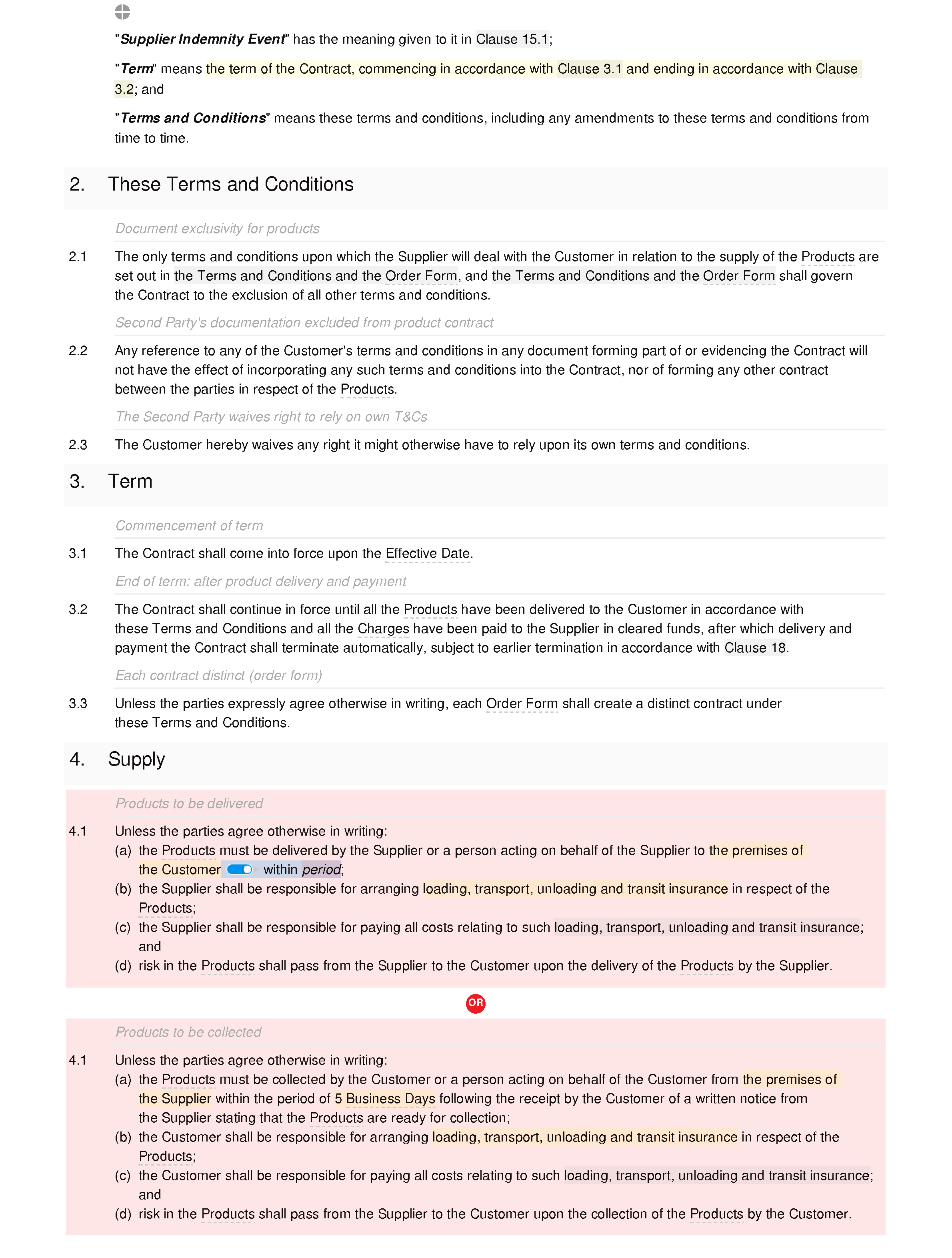Terms and conditions of supply (premium) document editor preview