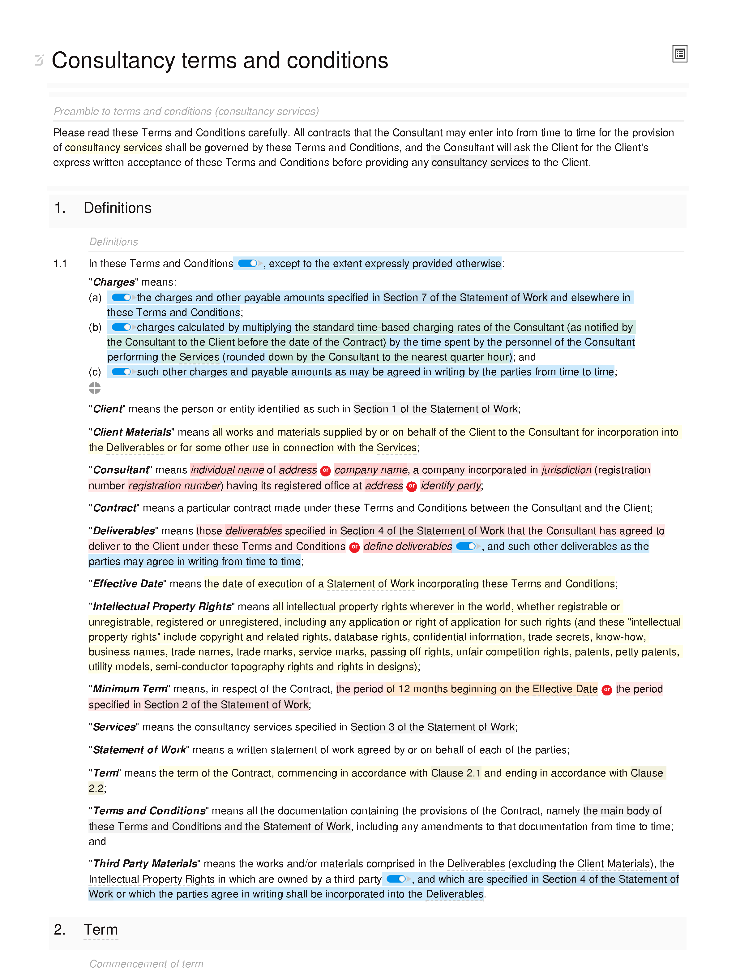 Consultancy terms and conditions (basic) document editor preview