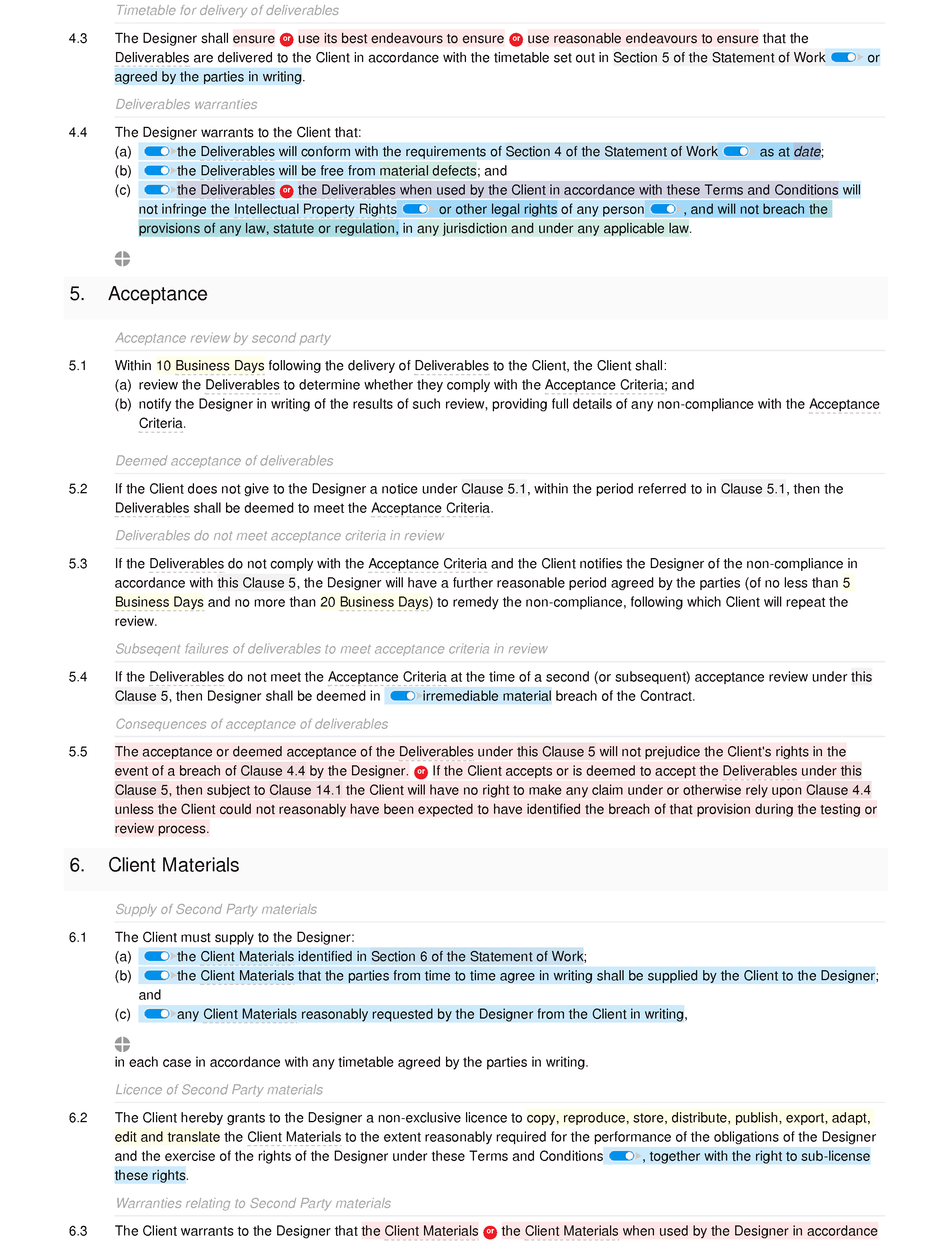 Graphic design terms and conditions document editor preview