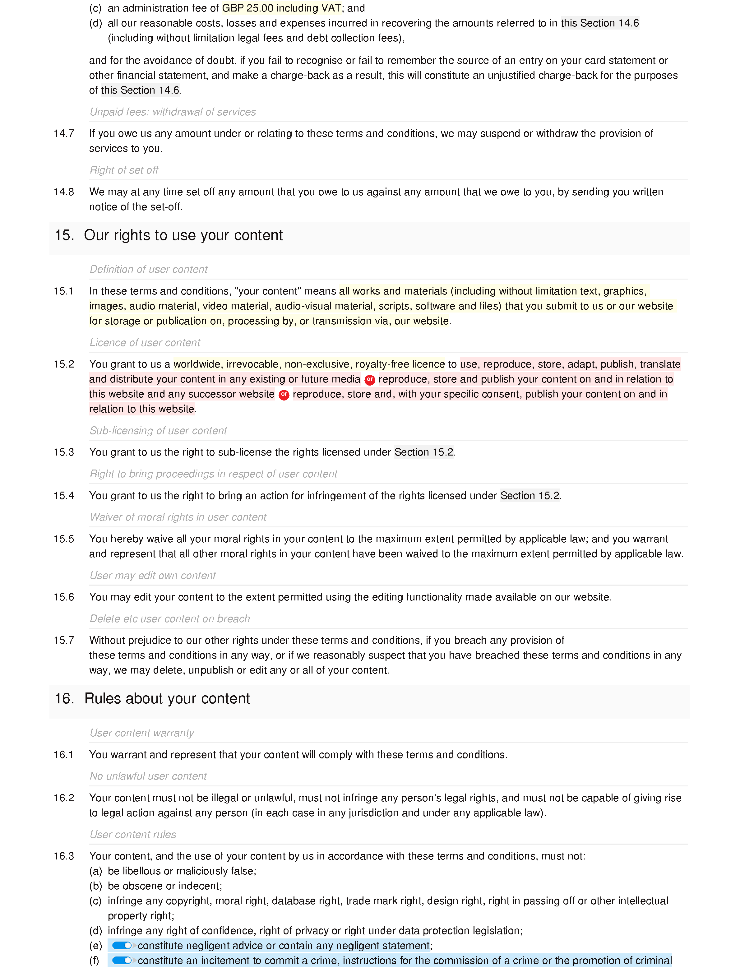 Social recruitment website terms and conditions document editor preview