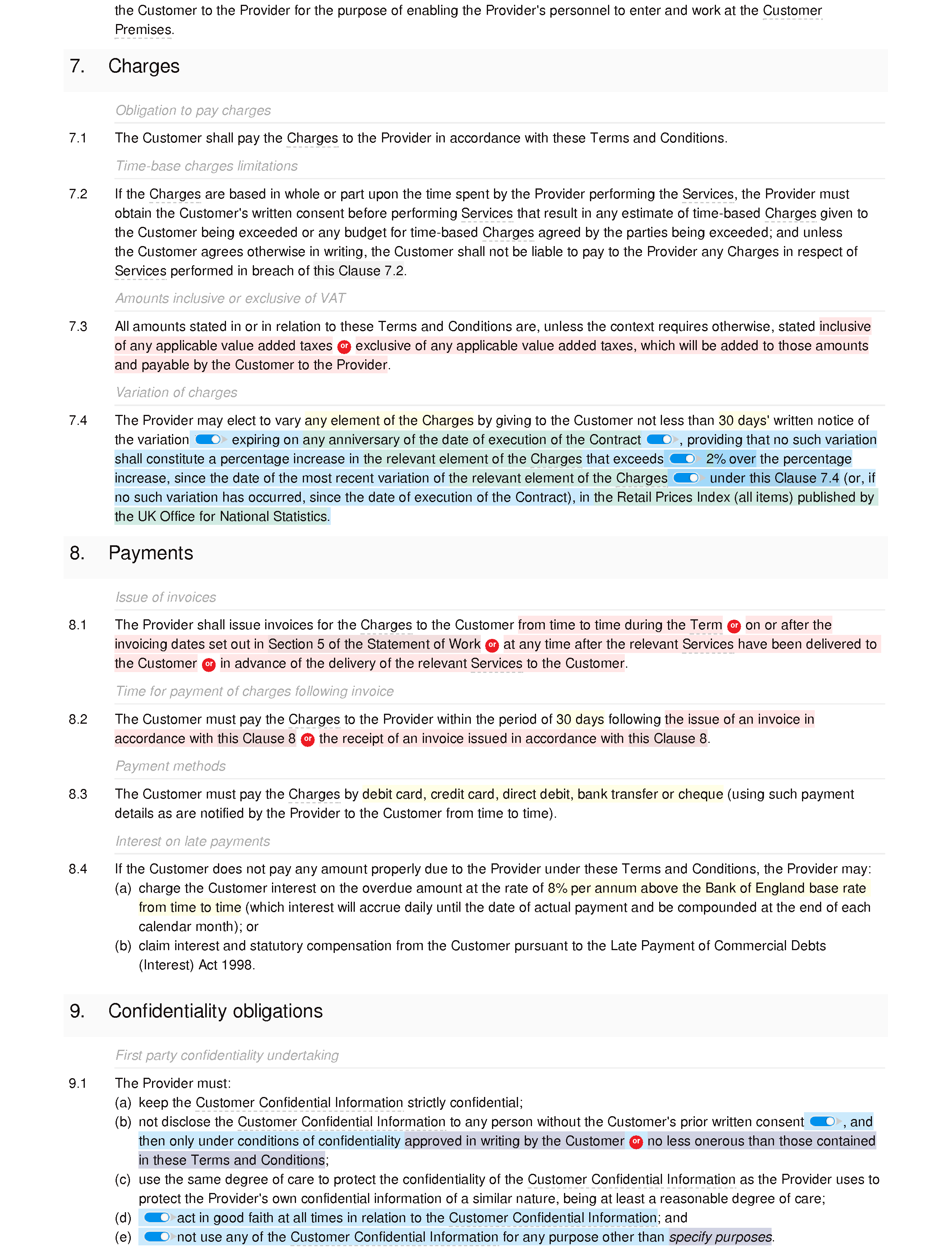 Business training terms and conditions document editor preview