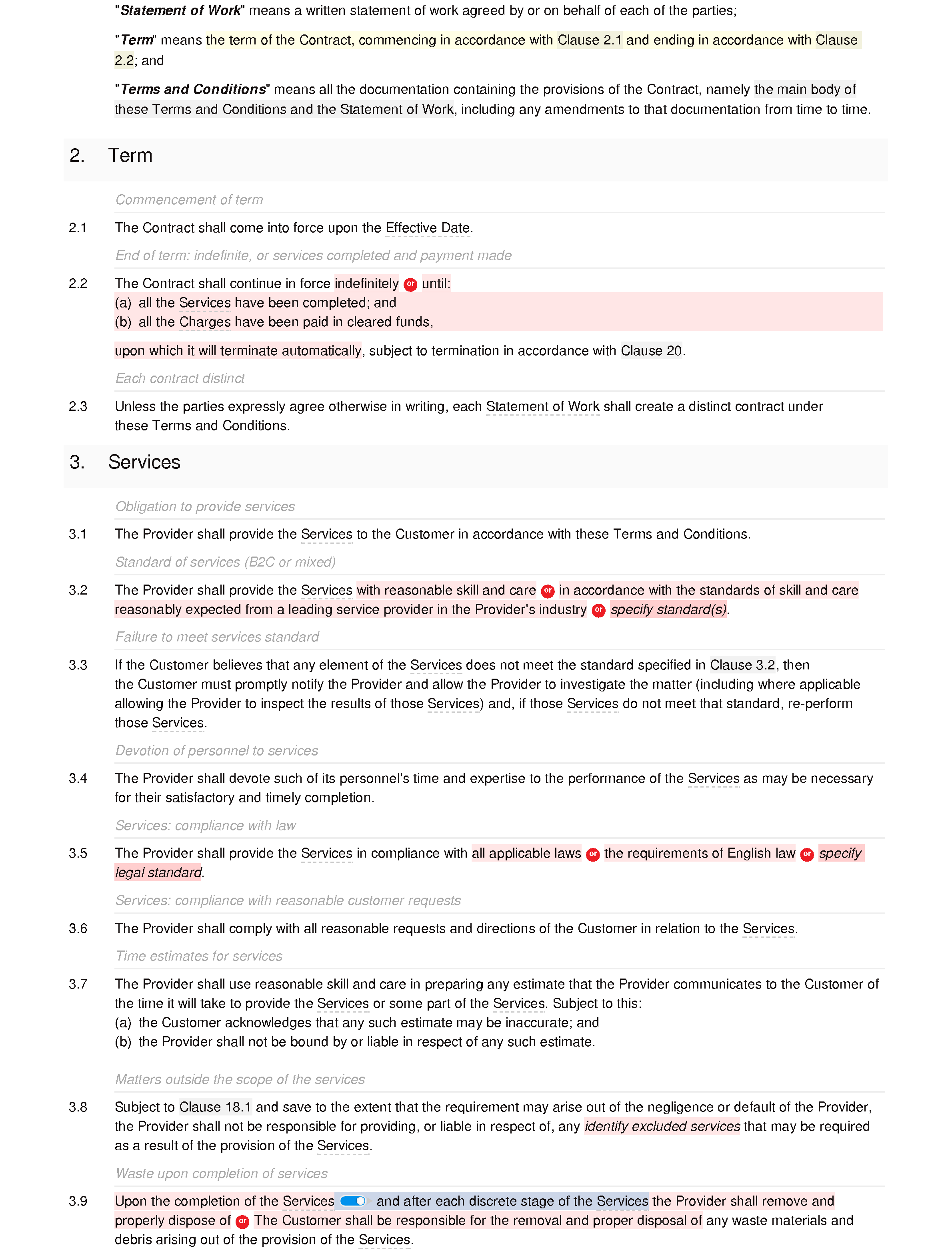 Maintenance services terms and conditions document editor preview