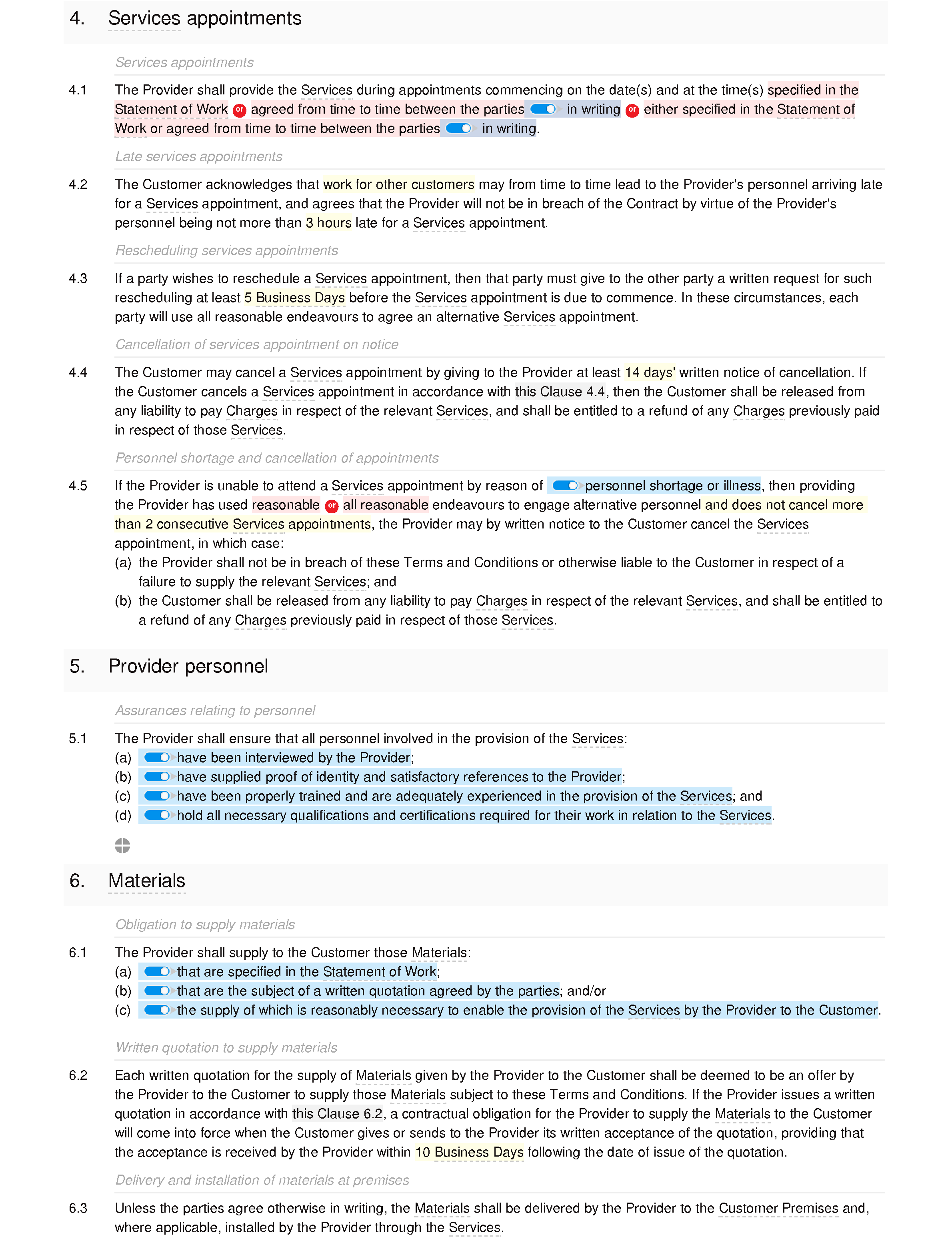 Maintenance services terms and conditions document editor preview