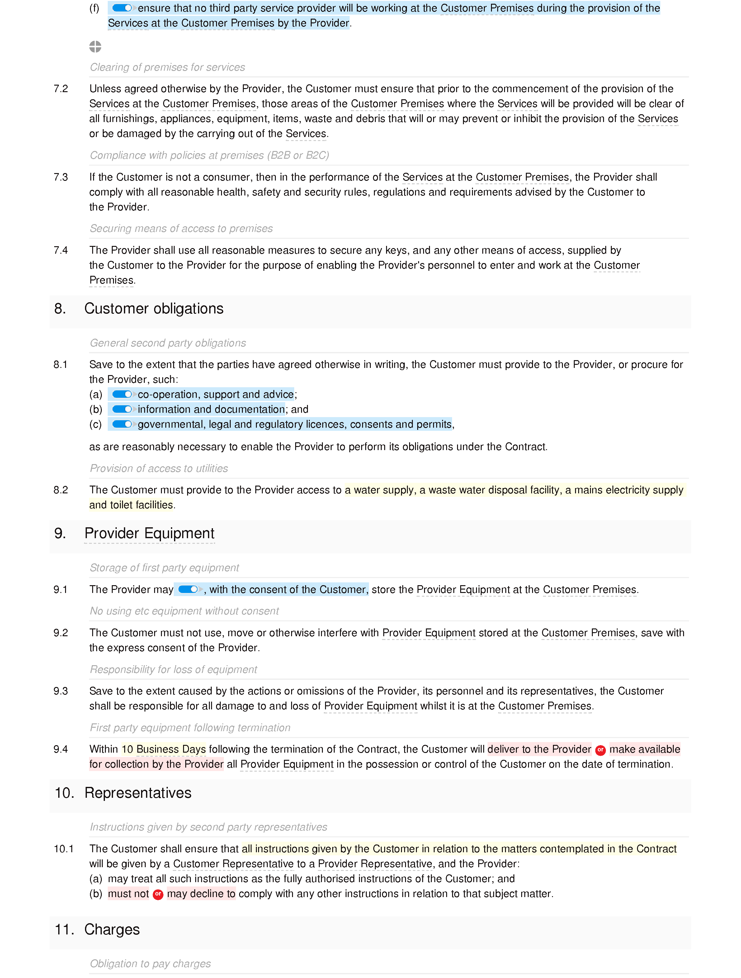 Maintenance services terms and conditions document editor preview