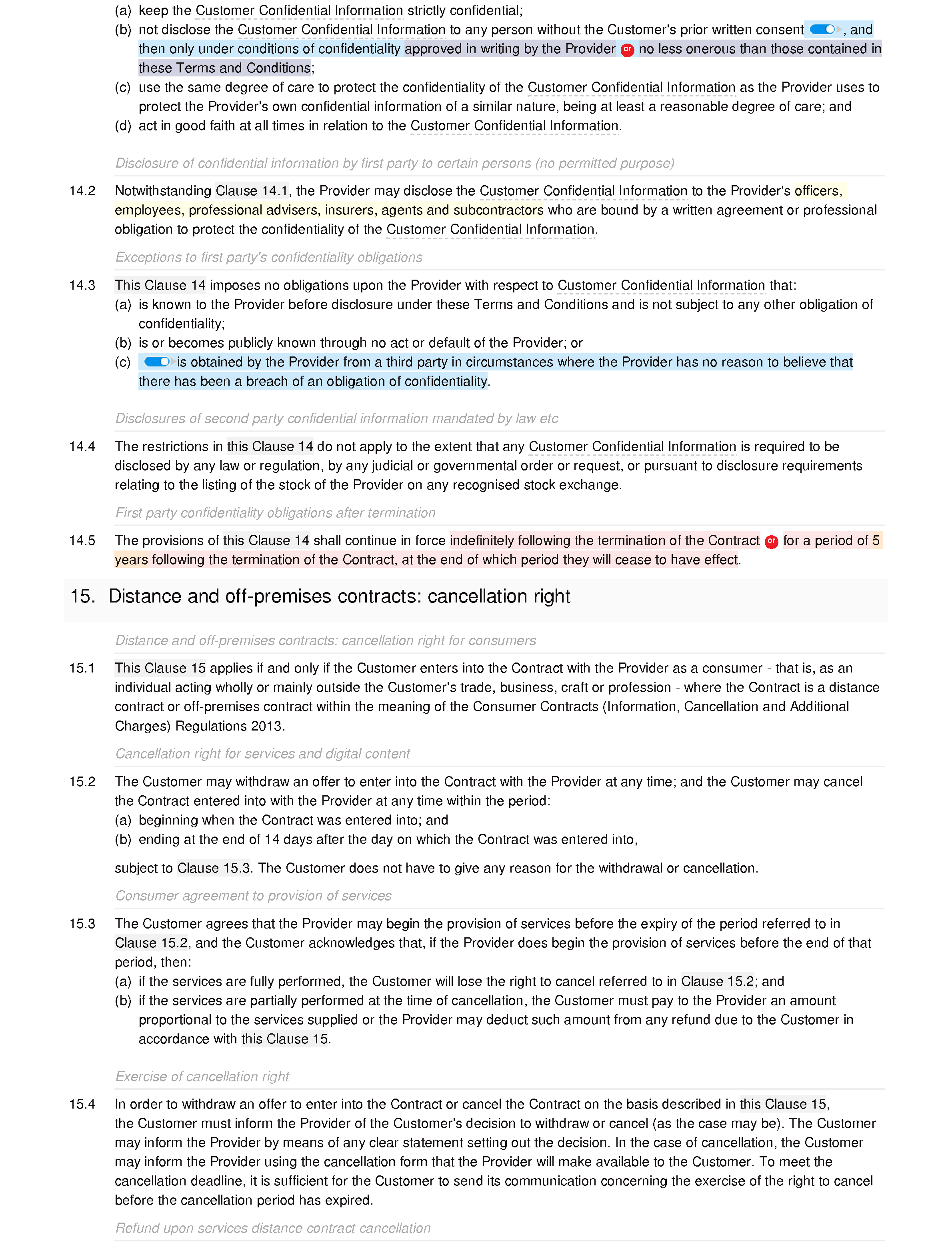 Maintenance services terms and conditions document editor preview