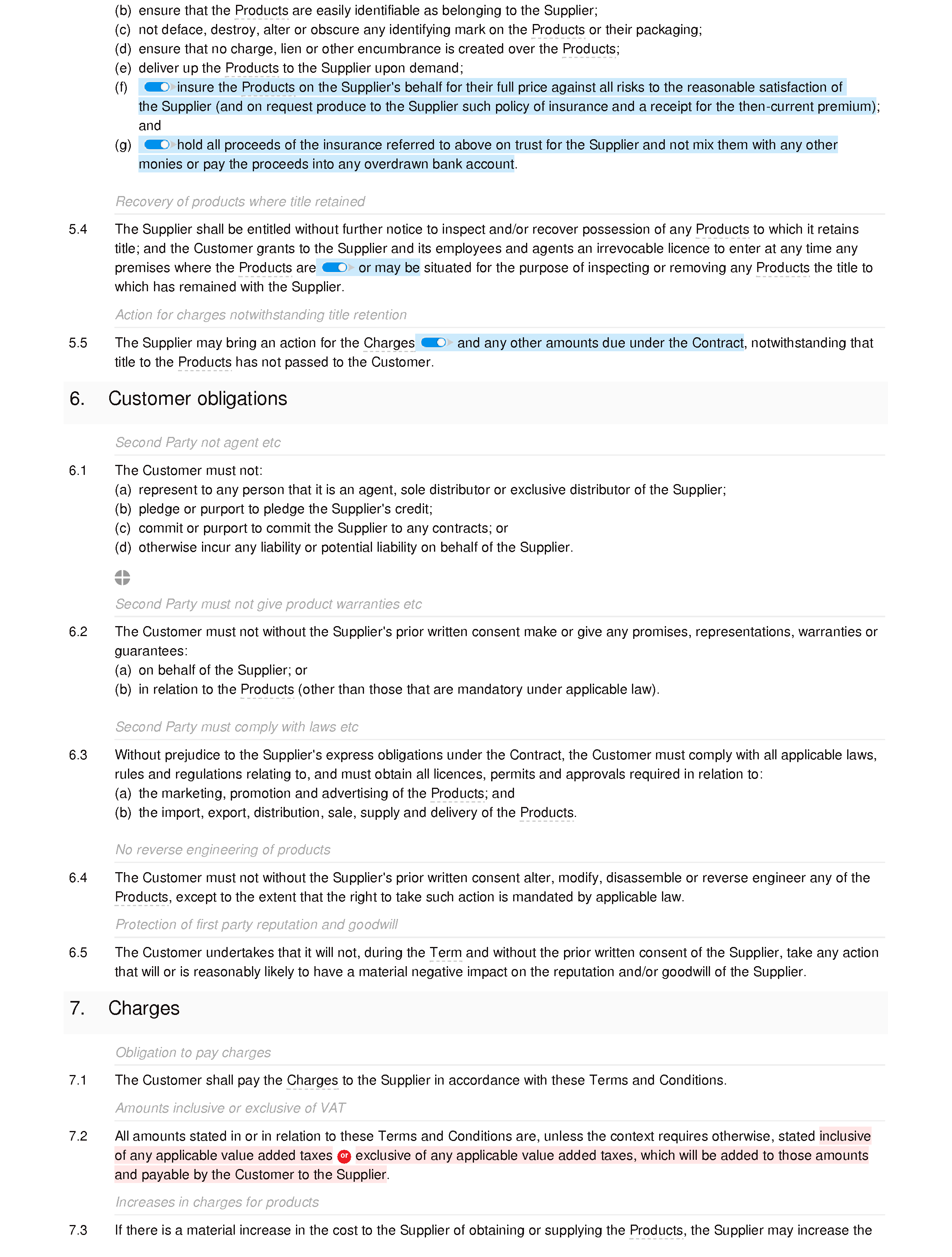 Terms and conditions of supply (standard) document editor preview