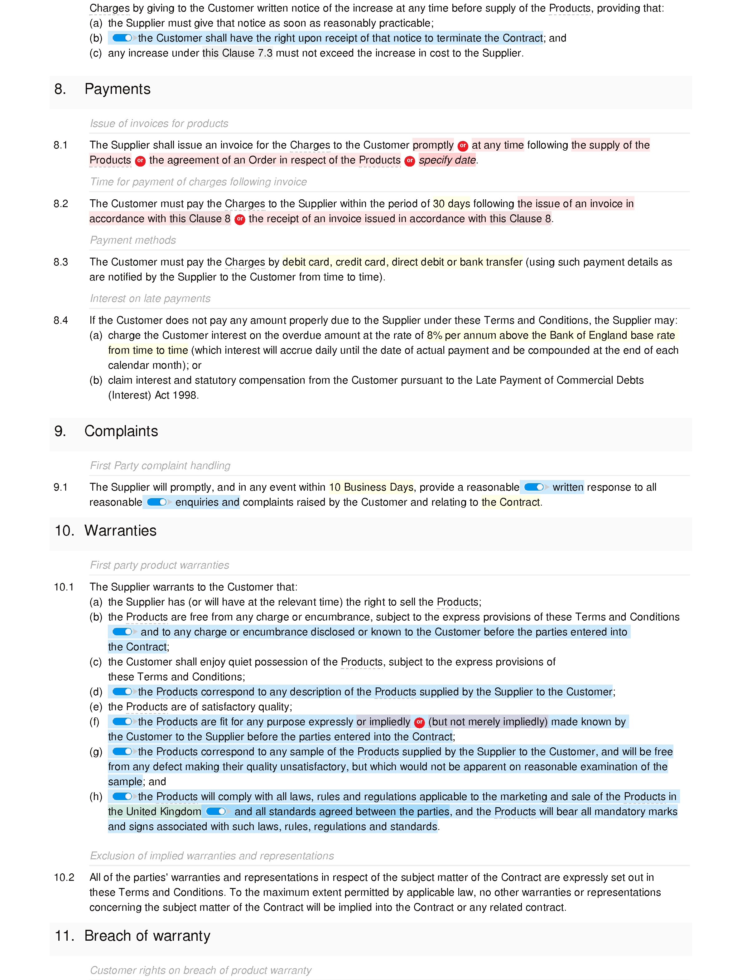 Terms and conditions of supply (standard) document editor preview