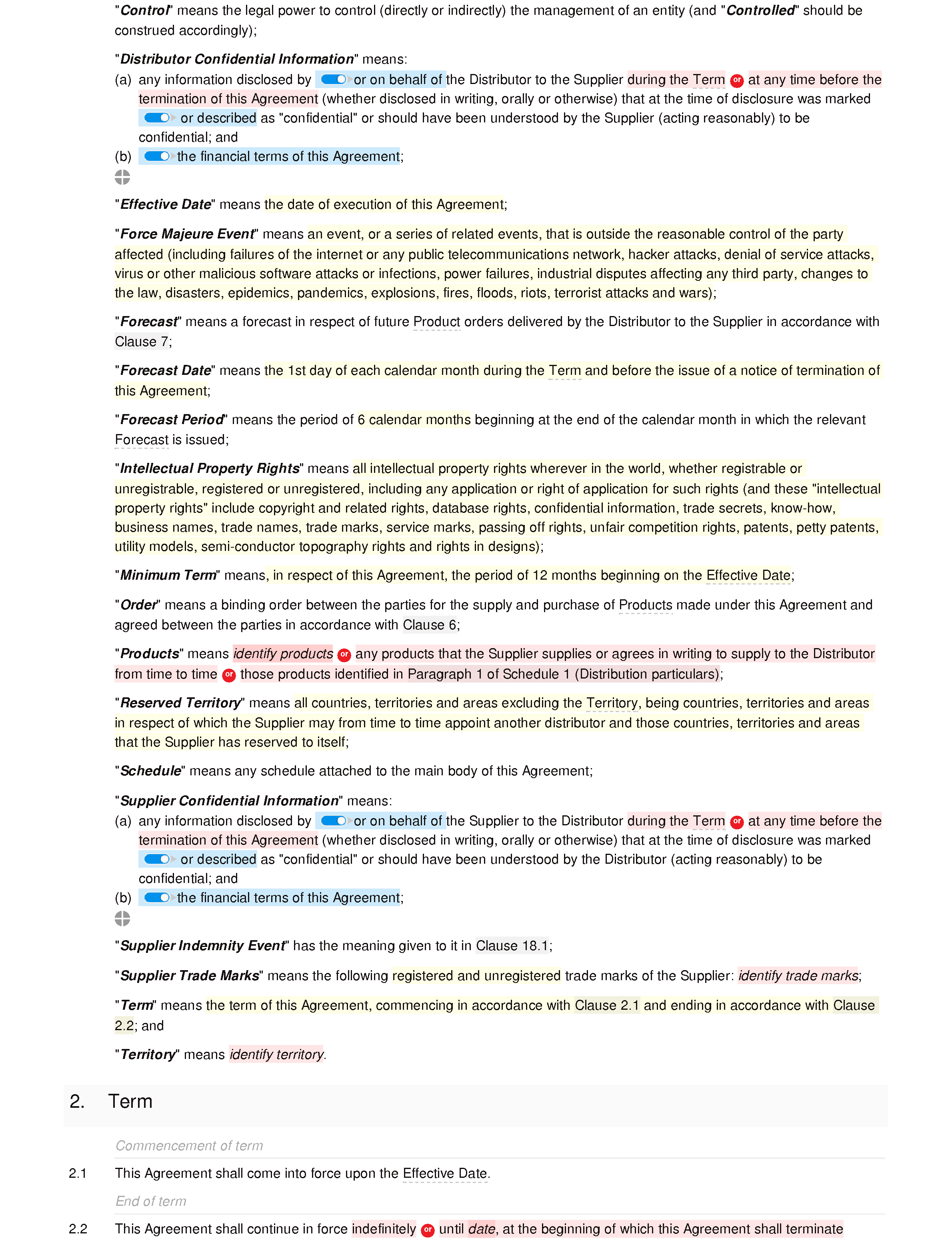 Non-exclusive distribution agreement (premium) document editor preview