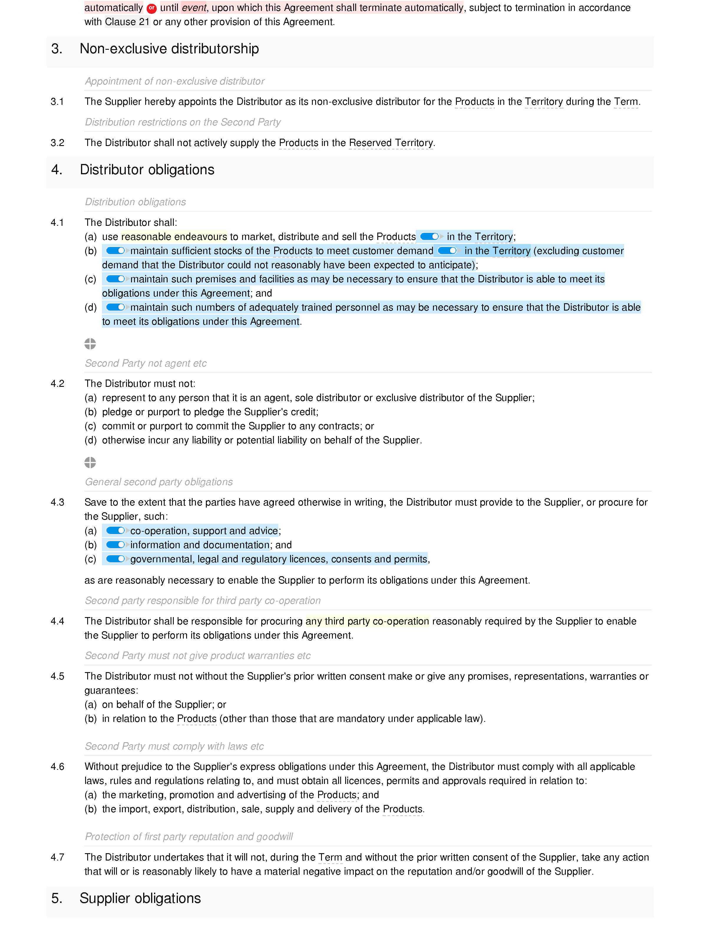 Non-exclusive distribution agreement (premium) document editor preview