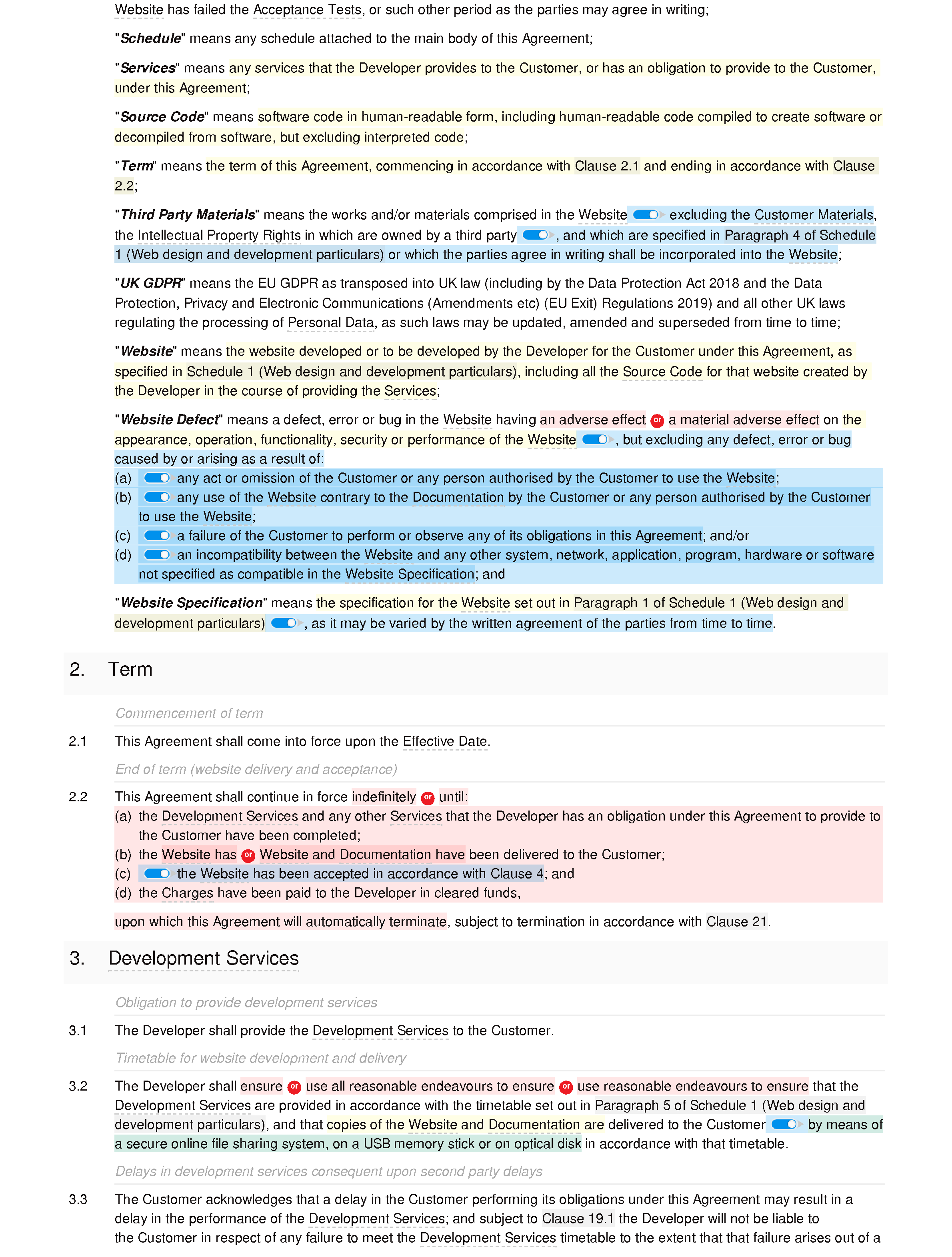 Web design and development agreement (standard) document editor preview