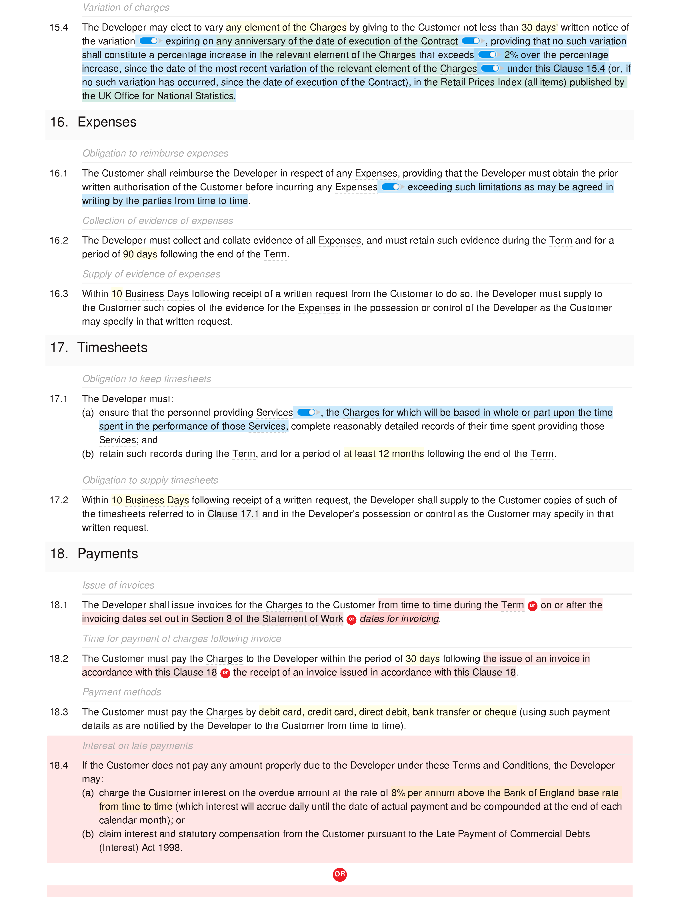 Web design and development terms and conditions (premium) document editor preview
