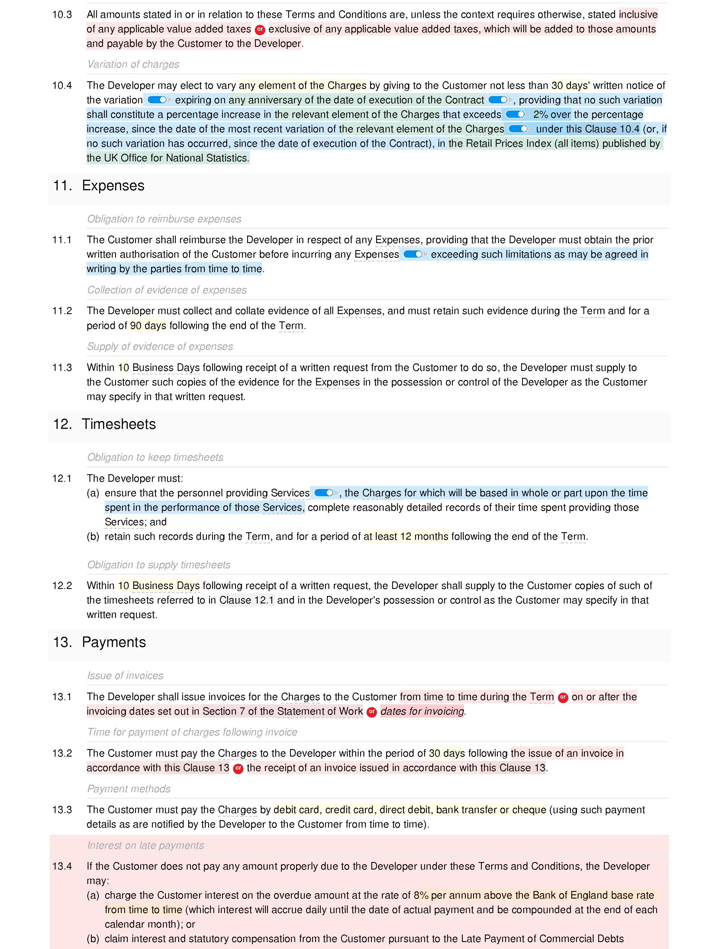 Web design and development terms and conditions (standard) document editor preview