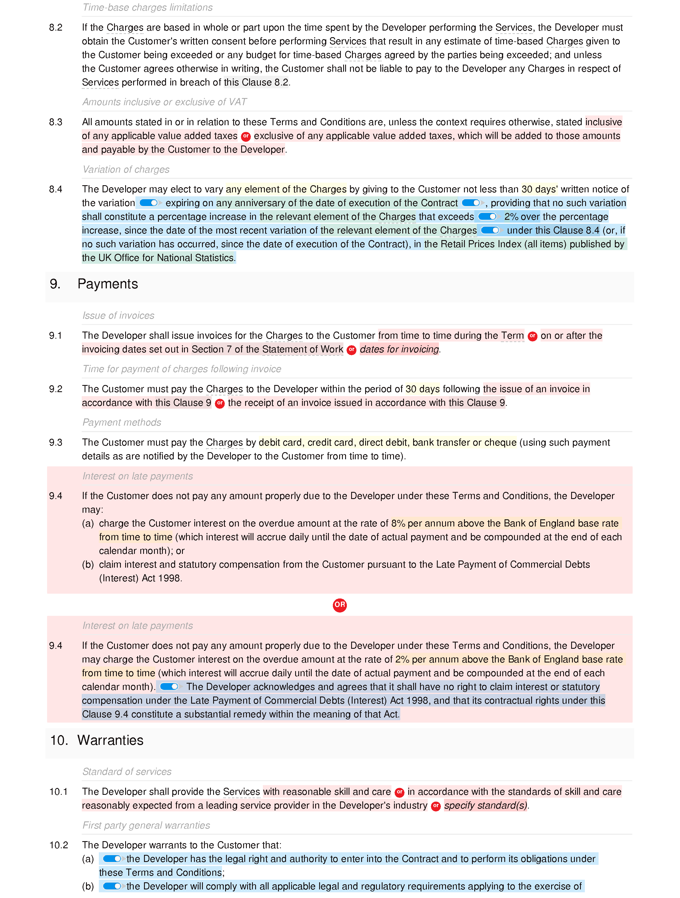 Web design and development terms and conditions (basic) document editor preview