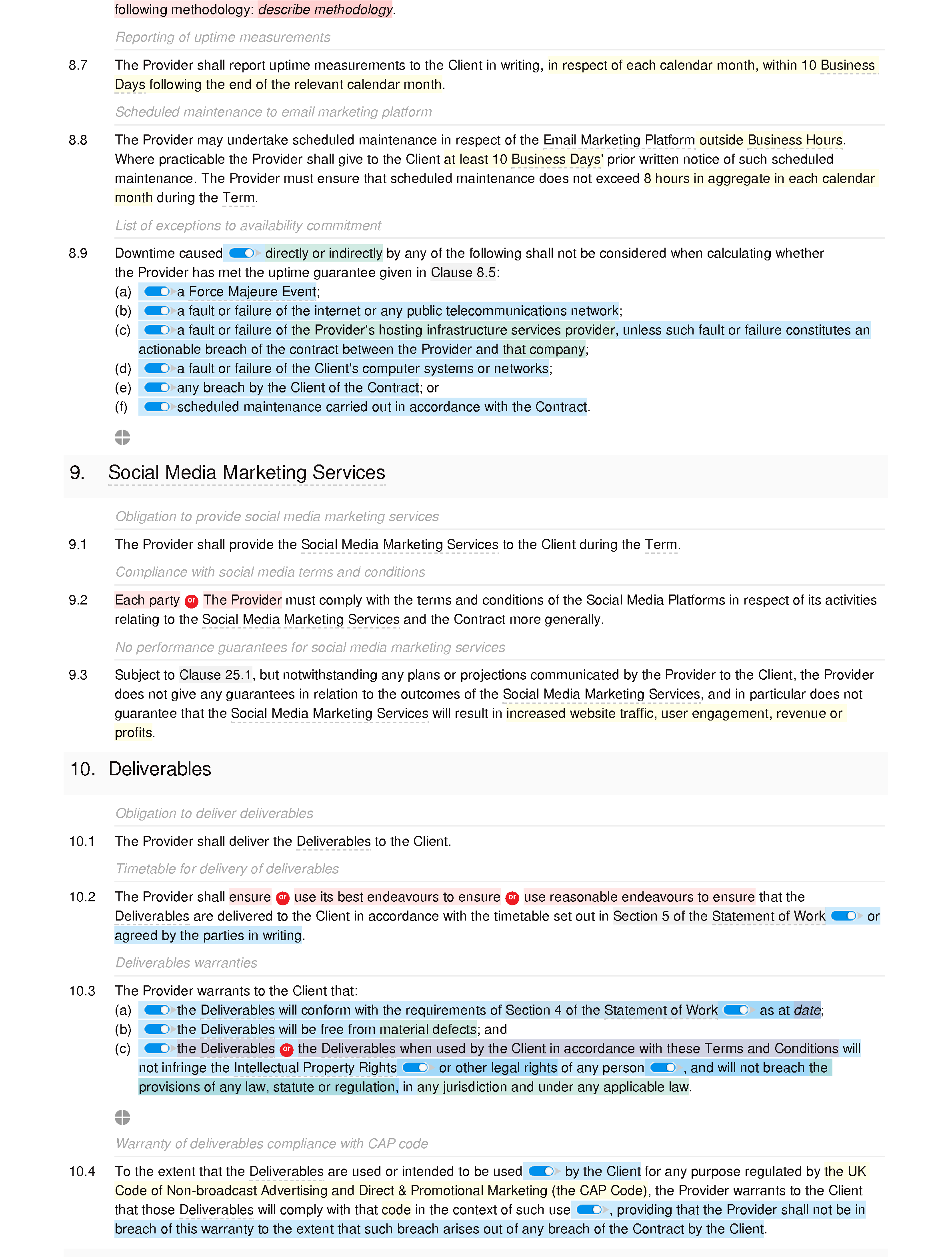 Web marketing terms and conditions document editor preview