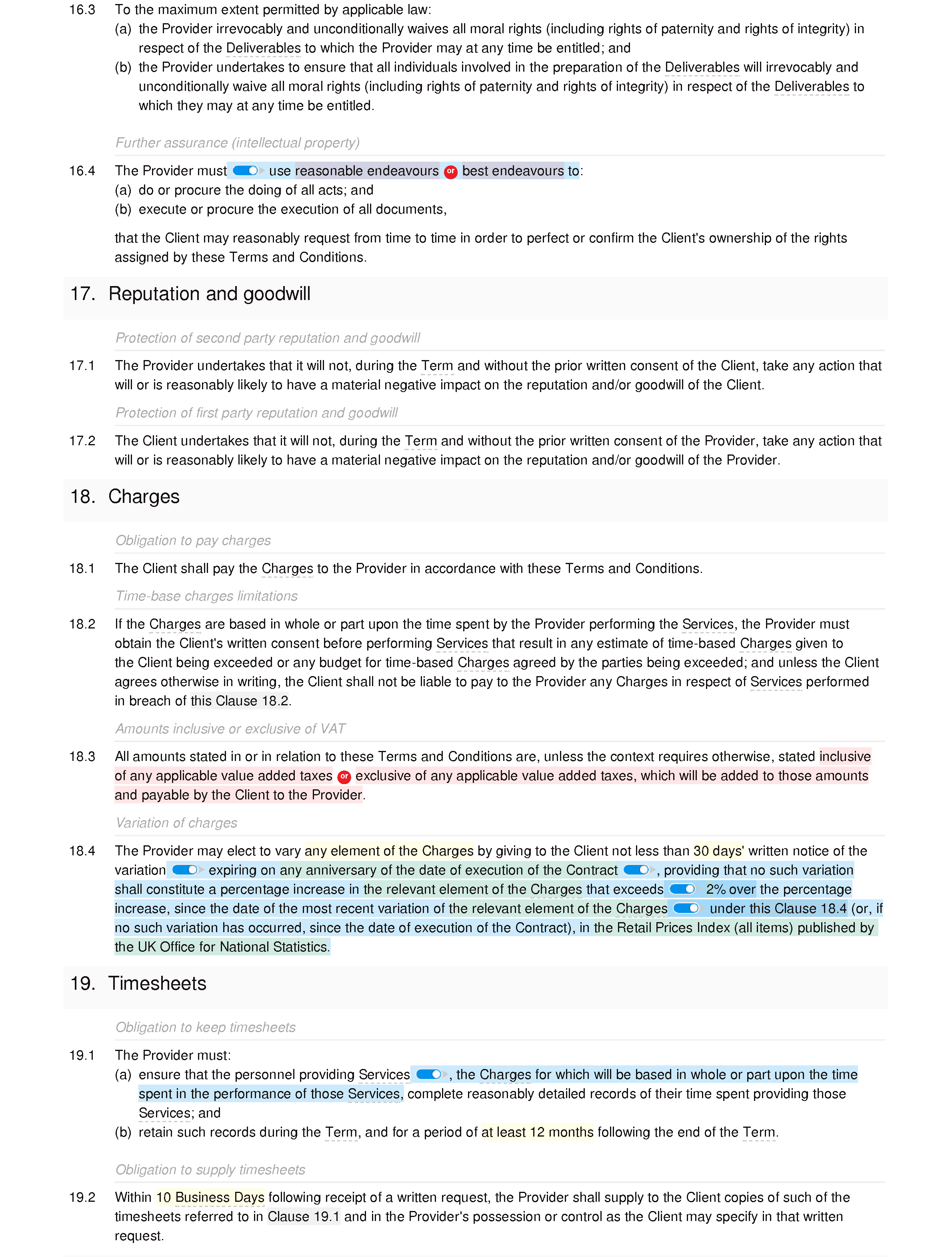 Web marketing terms and conditions document editor preview