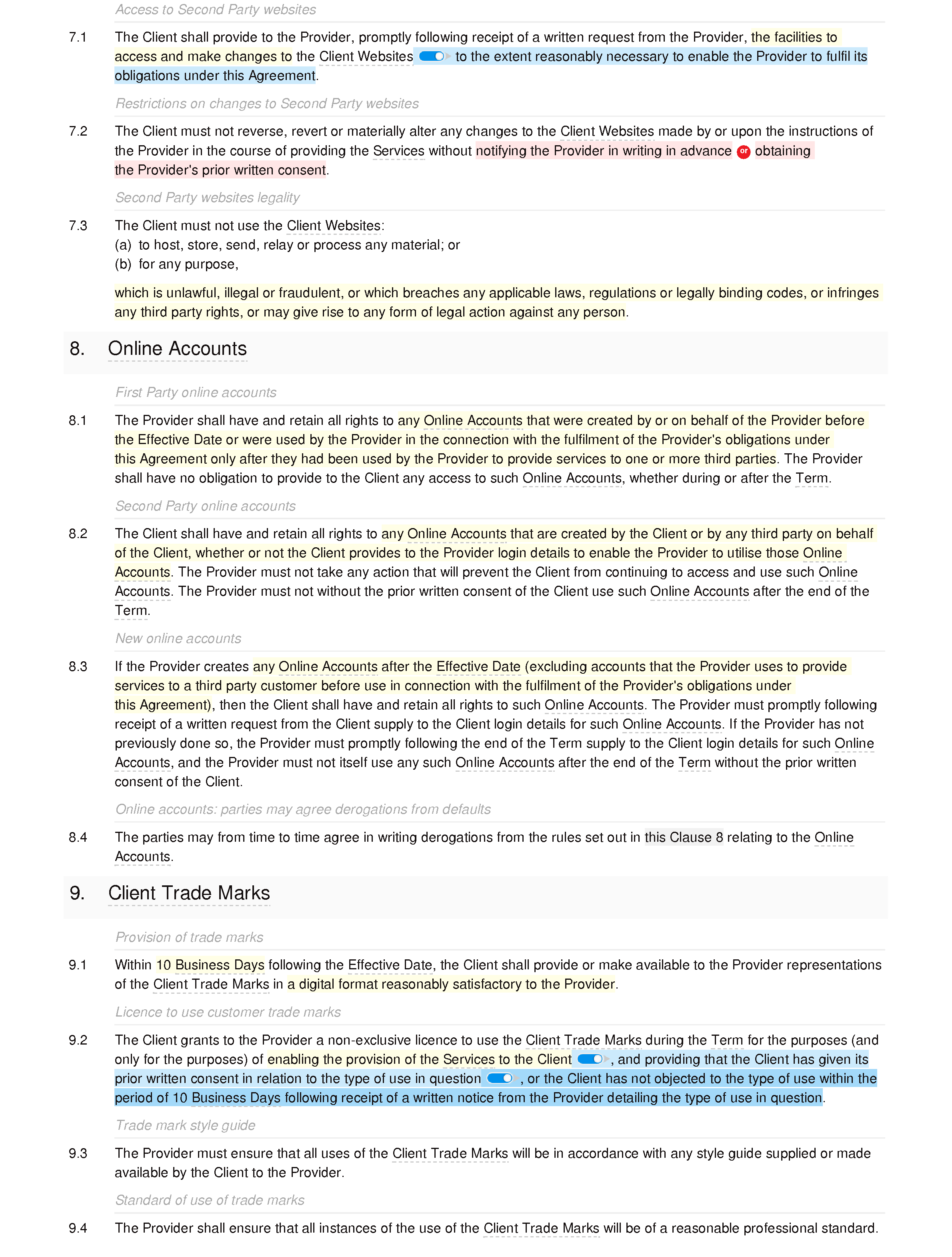 Email marketing agreement document editor preview