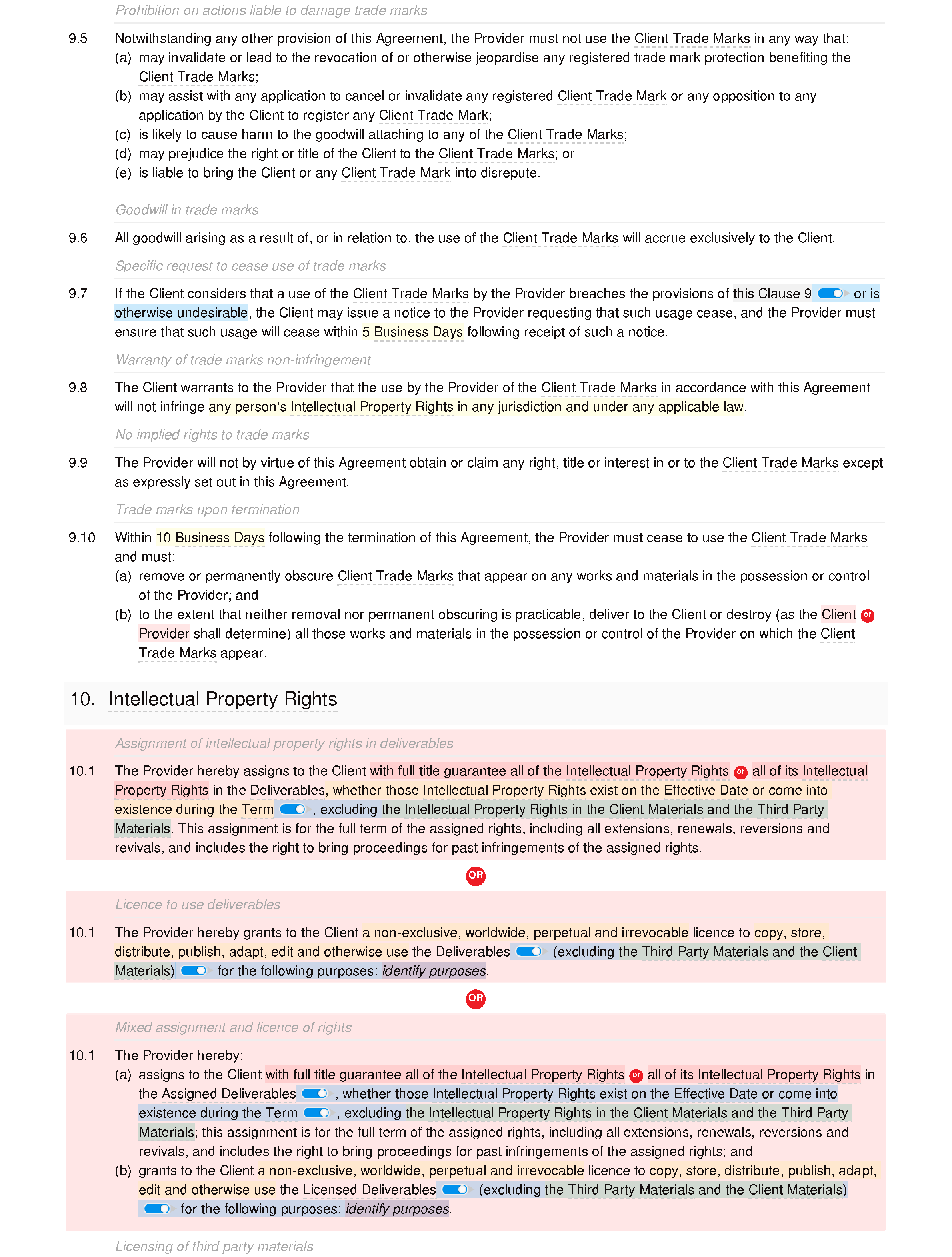 Email marketing agreement document editor preview