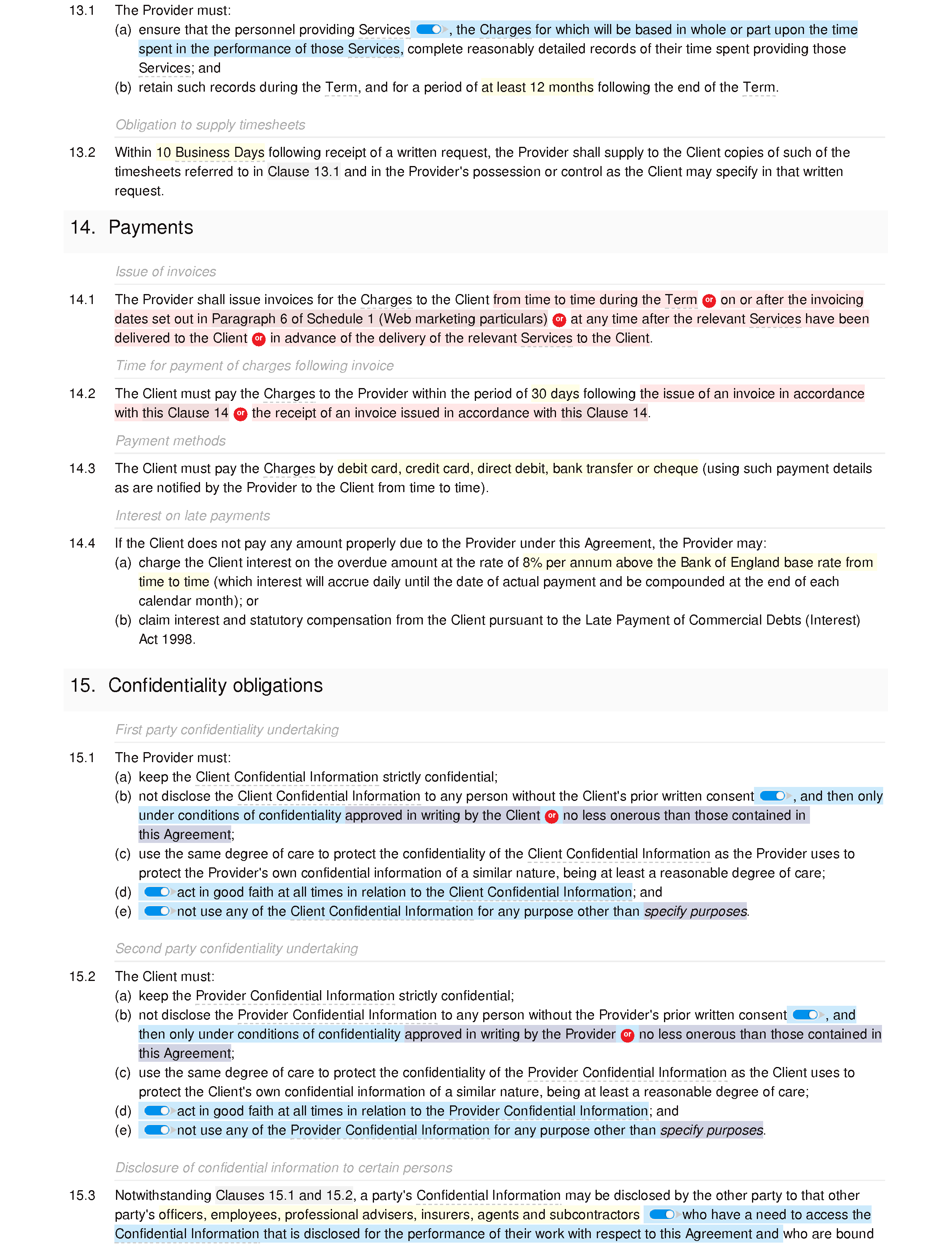 Email marketing agreement document editor preview