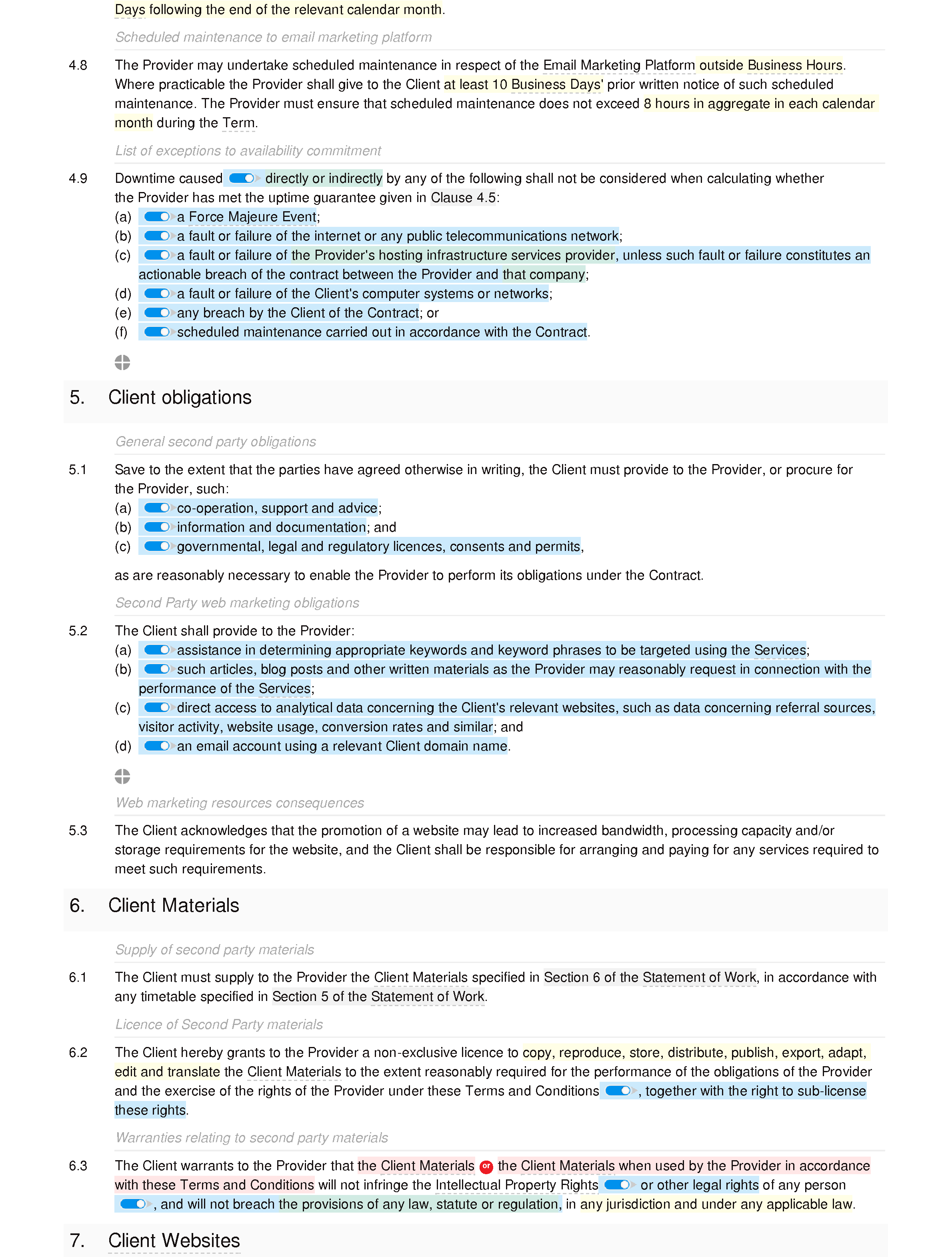 Email marketing terms and conditions document editor preview