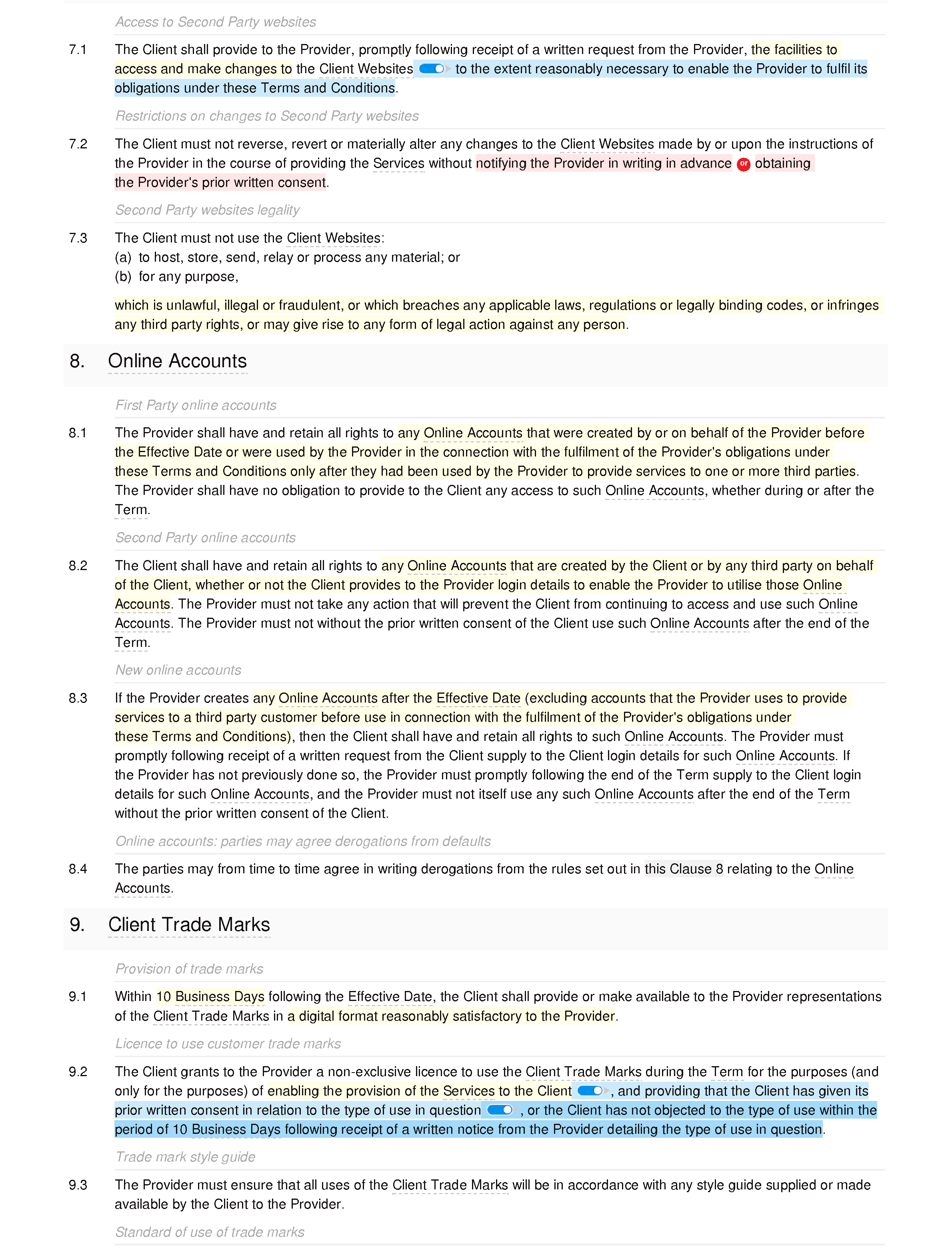 Email marketing terms and conditions document editor preview
