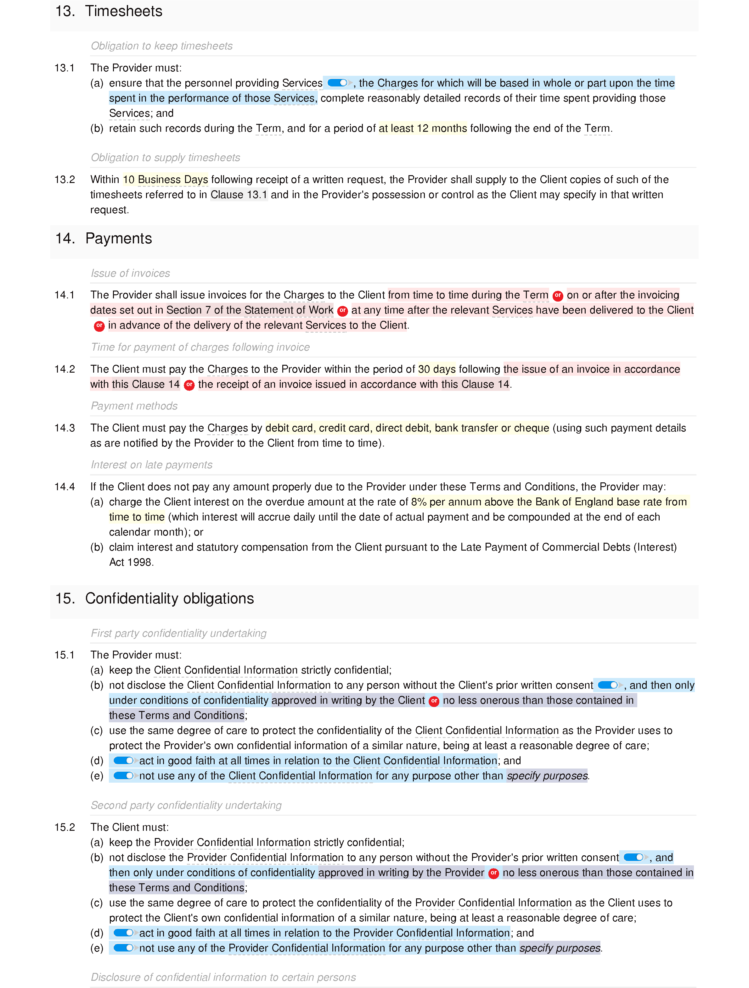 Email marketing terms and conditions document editor preview