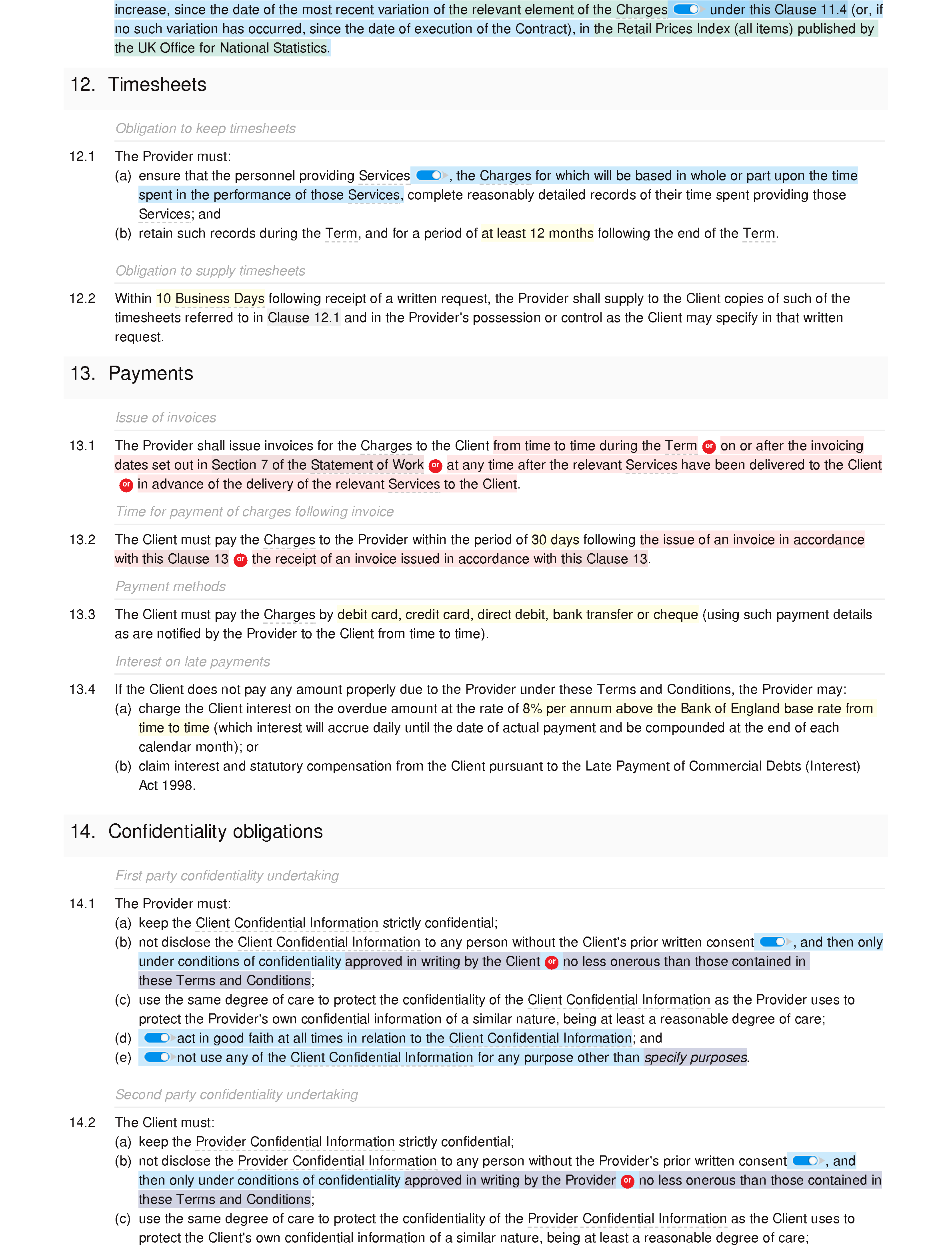 Social media marketing terms and conditions document editor preview