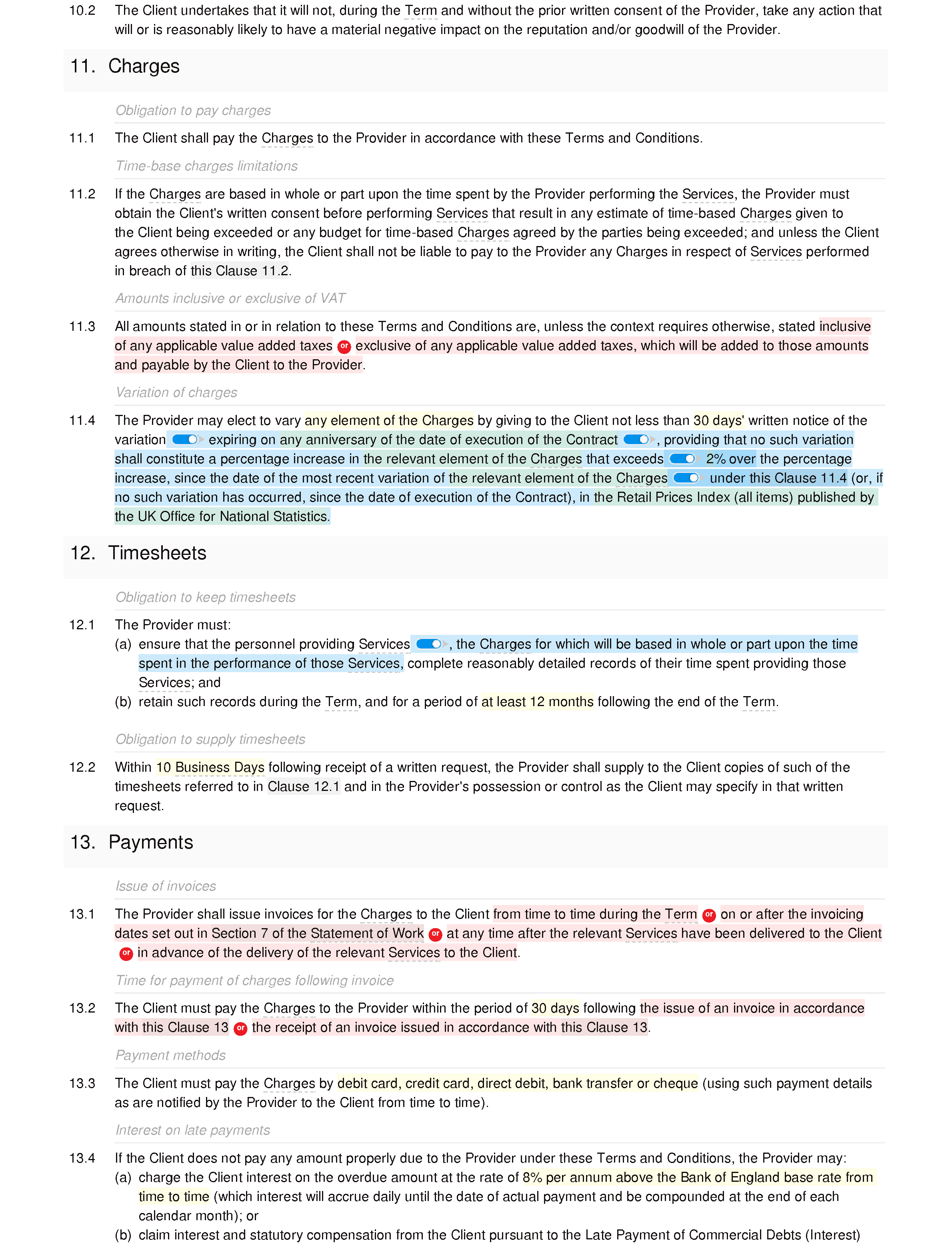 SEO terms and conditions document editor preview